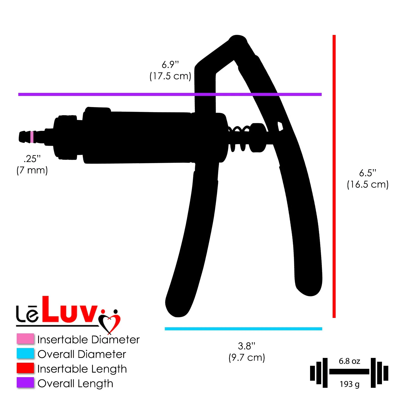 LeLuv Primo Lite Penis Pump -  Vacuum and Inflator Handle - Wide Flange Cylinder Options