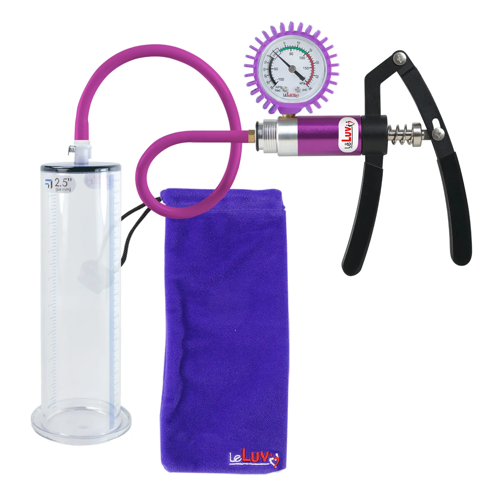 LeLuv Primo Lite Penis Pump -  Vacuum and Inflator Handle - Wide Flange Cylinder Options