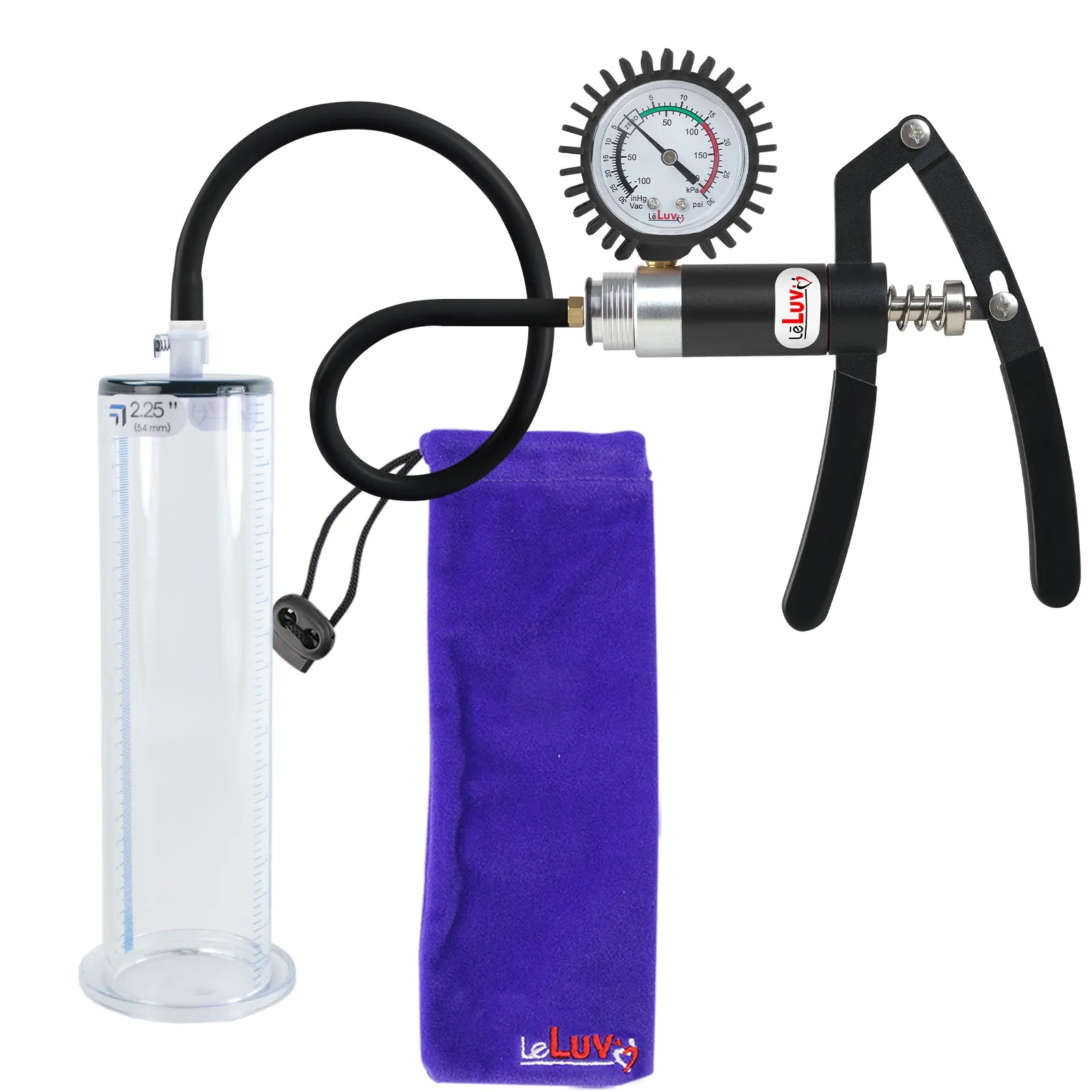 LeLuv Primo Lite Penis Pump -  Vacuum and Inflator Handle - Wide Flange Cylinder Options