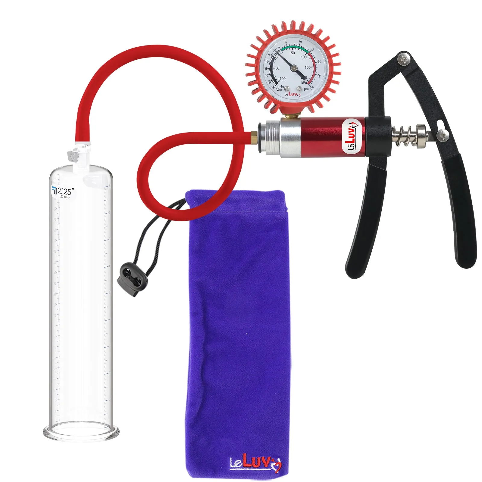LeLuv Primo Lite Penis Pump -  Vacuum and Inflator Handle - Wide Flange Cylinder Options