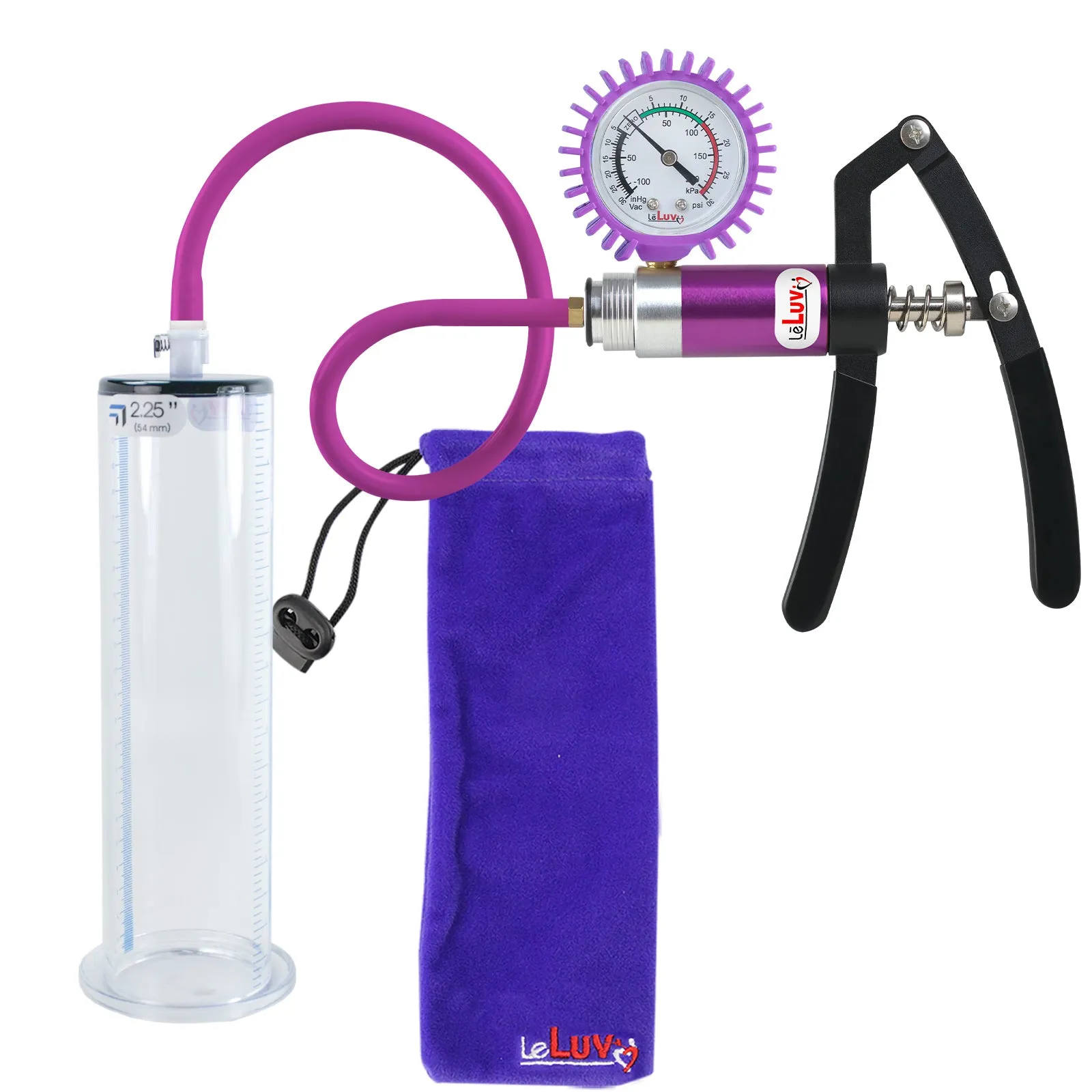 LeLuv Primo Lite Penis Pump -  Vacuum and Inflator Handle - Wide Flange Cylinder Options