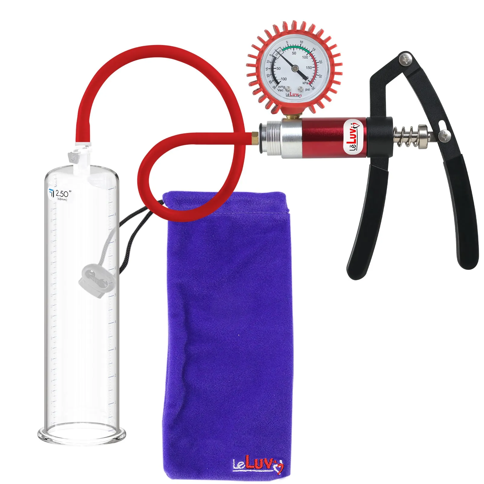 LeLuv Primo Lite Penis Pump -  Vacuum and Inflator Handle - Wide Flange Cylinder Options