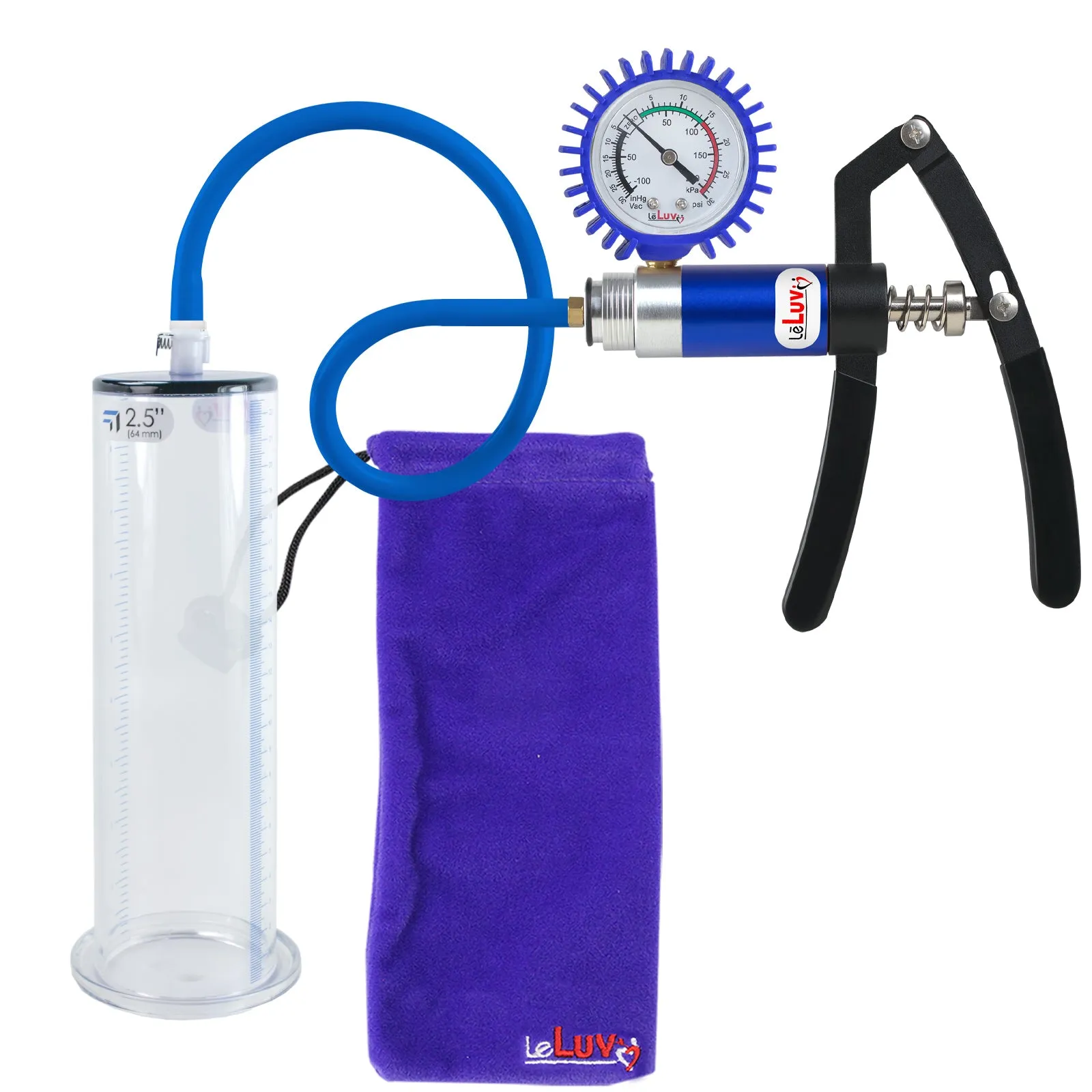 LeLuv Primo Lite Penis Pump -  Vacuum and Inflator Handle - Wide Flange Cylinder Options
