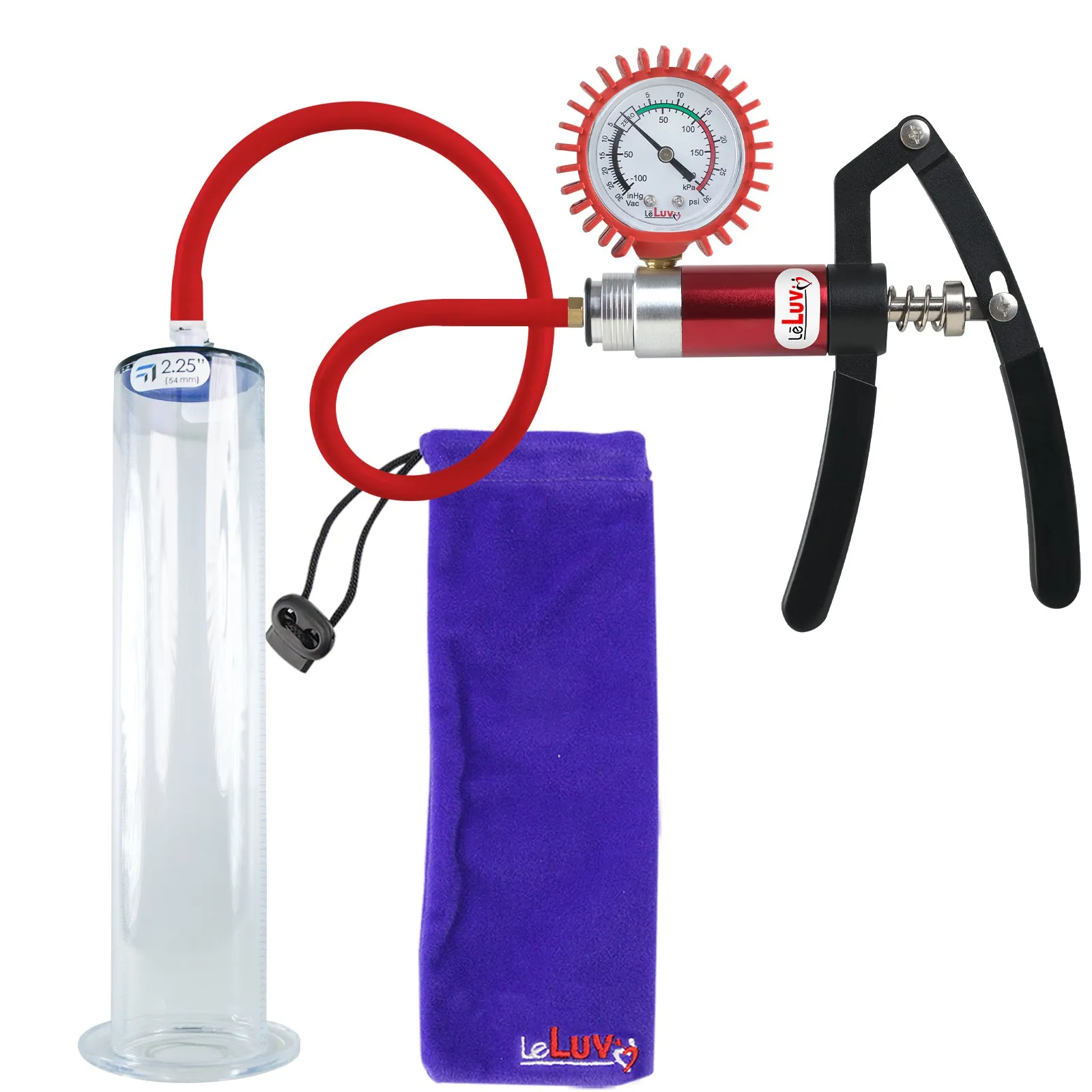 LeLuv Primo Lite Penis Pump -  Vacuum and Inflator Handle - Wide Flange Cylinder Options