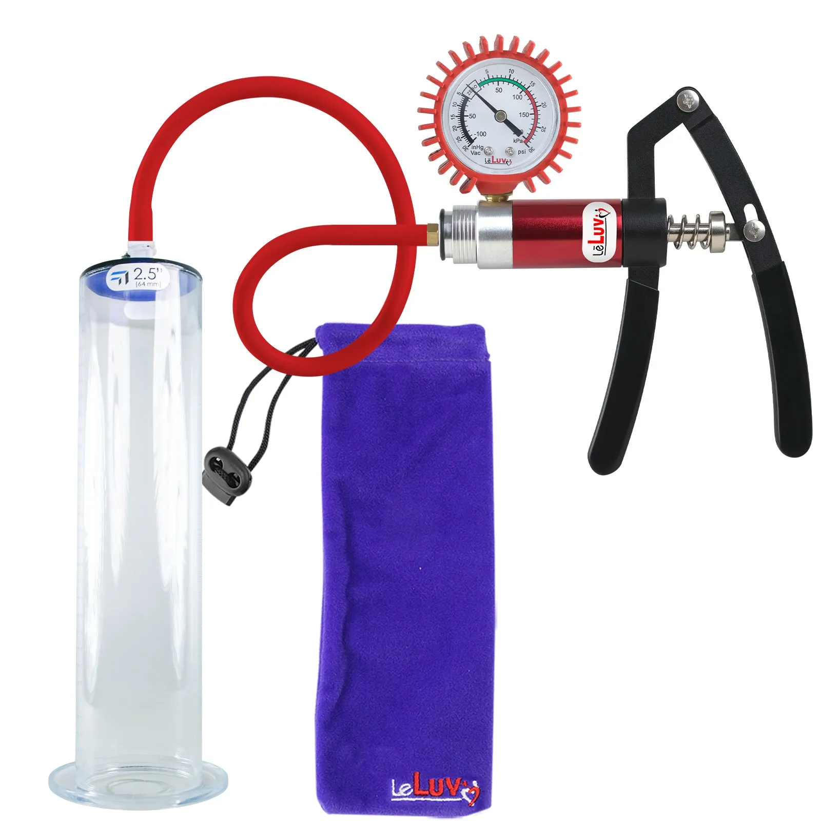 LeLuv Primo Lite Penis Pump -  Vacuum and Inflator Handle - Wide Flange Cylinder Options
