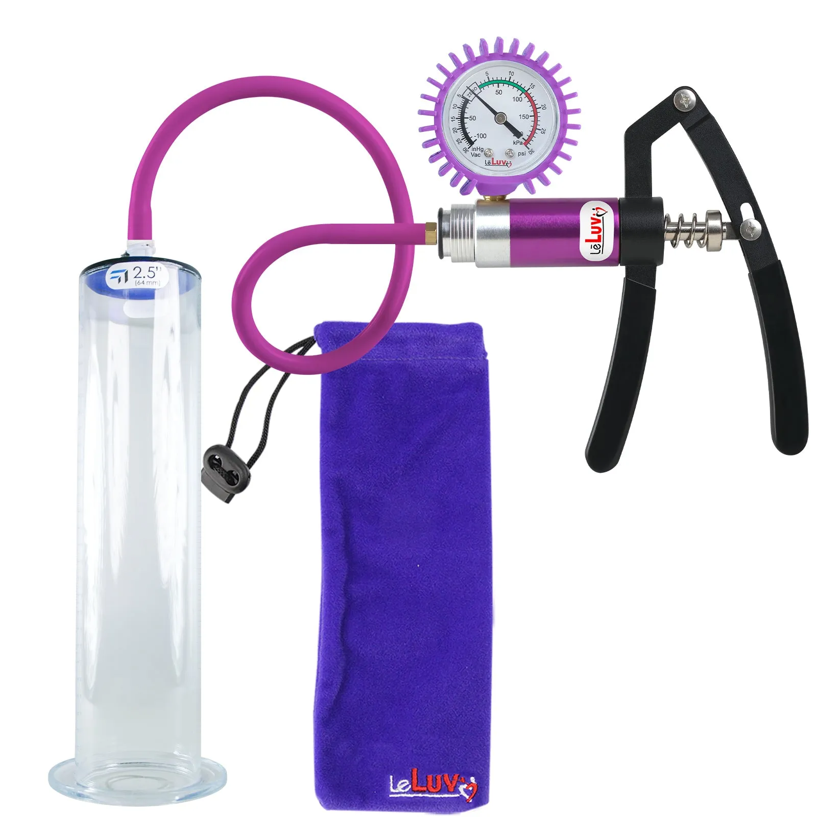 LeLuv Primo Lite Penis Pump -  Vacuum and Inflator Handle - Wide Flange Cylinder Options
