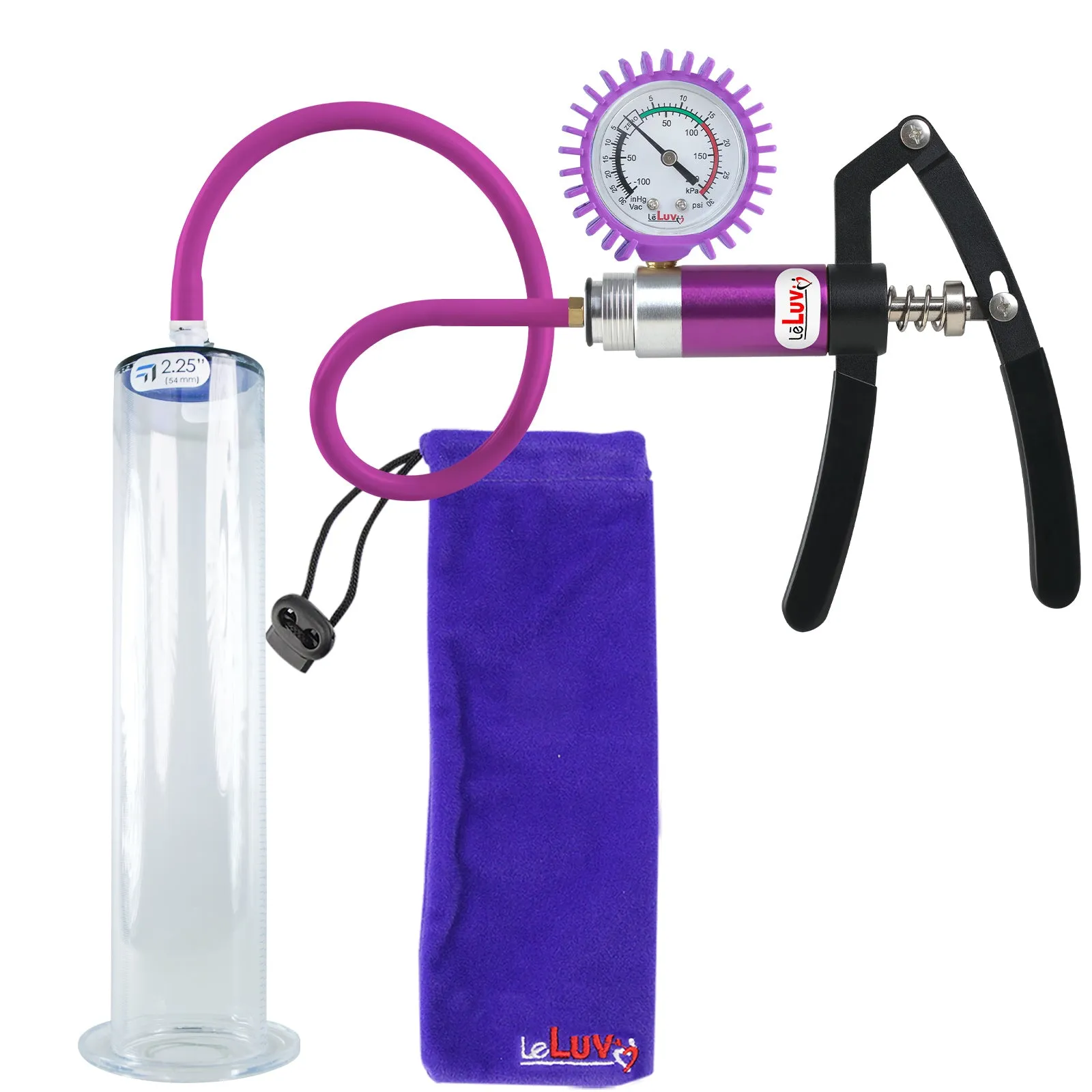 LeLuv Primo Lite Penis Pump -  Vacuum and Inflator Handle - Wide Flange Cylinder Options