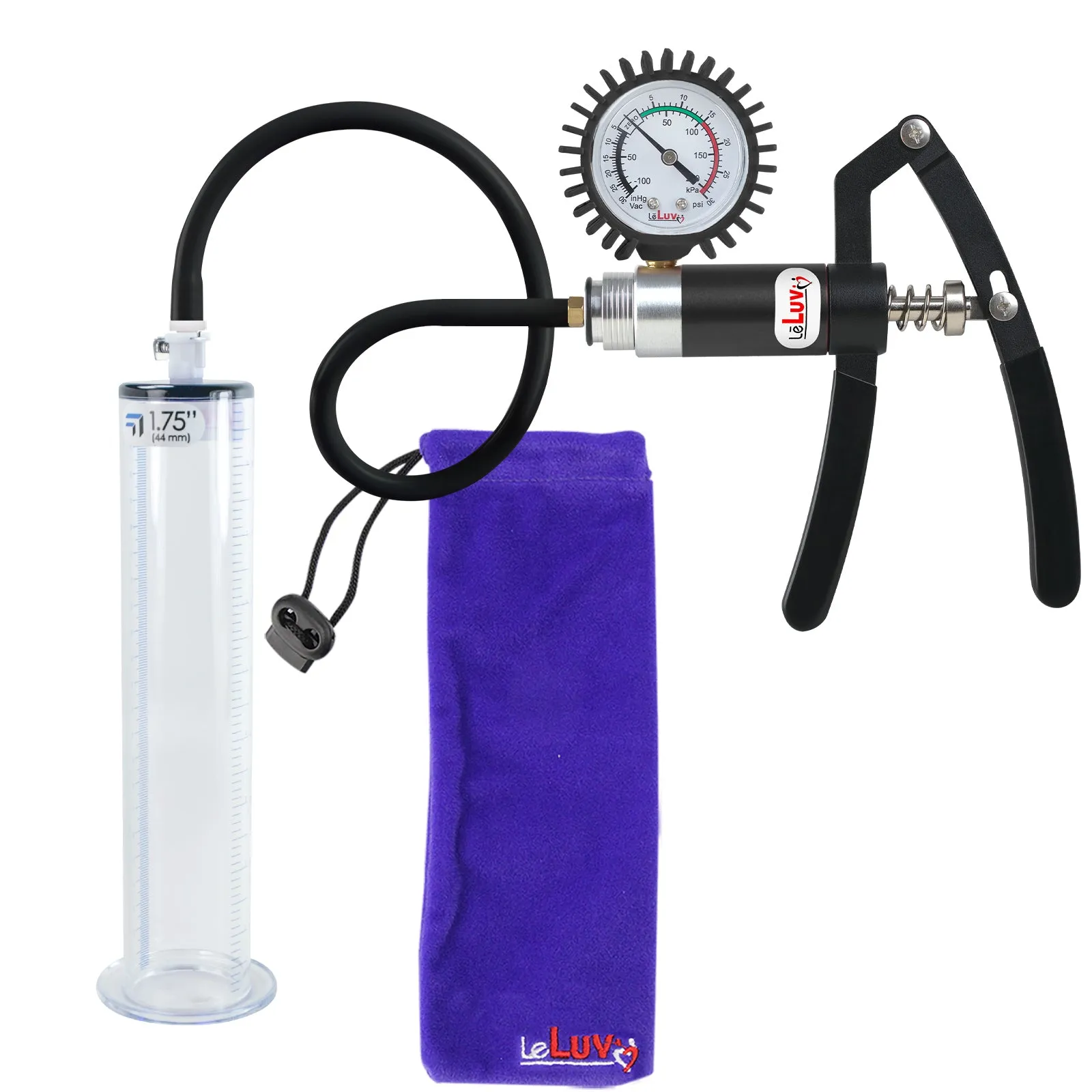 LeLuv Primo Lite Penis Pump -  Vacuum and Inflator Handle - Wide Flange Cylinder Options