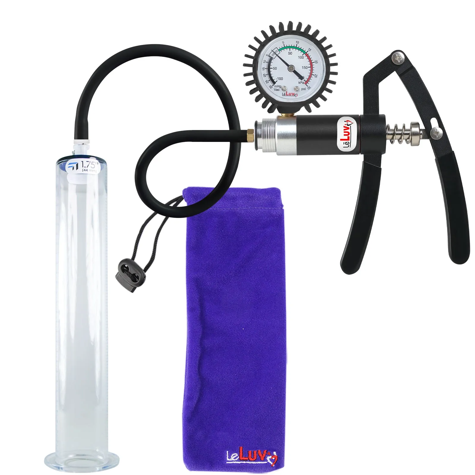 LeLuv Primo Lite Penis Pump -  Vacuum and Inflator Handle - Wide Flange Cylinder Options