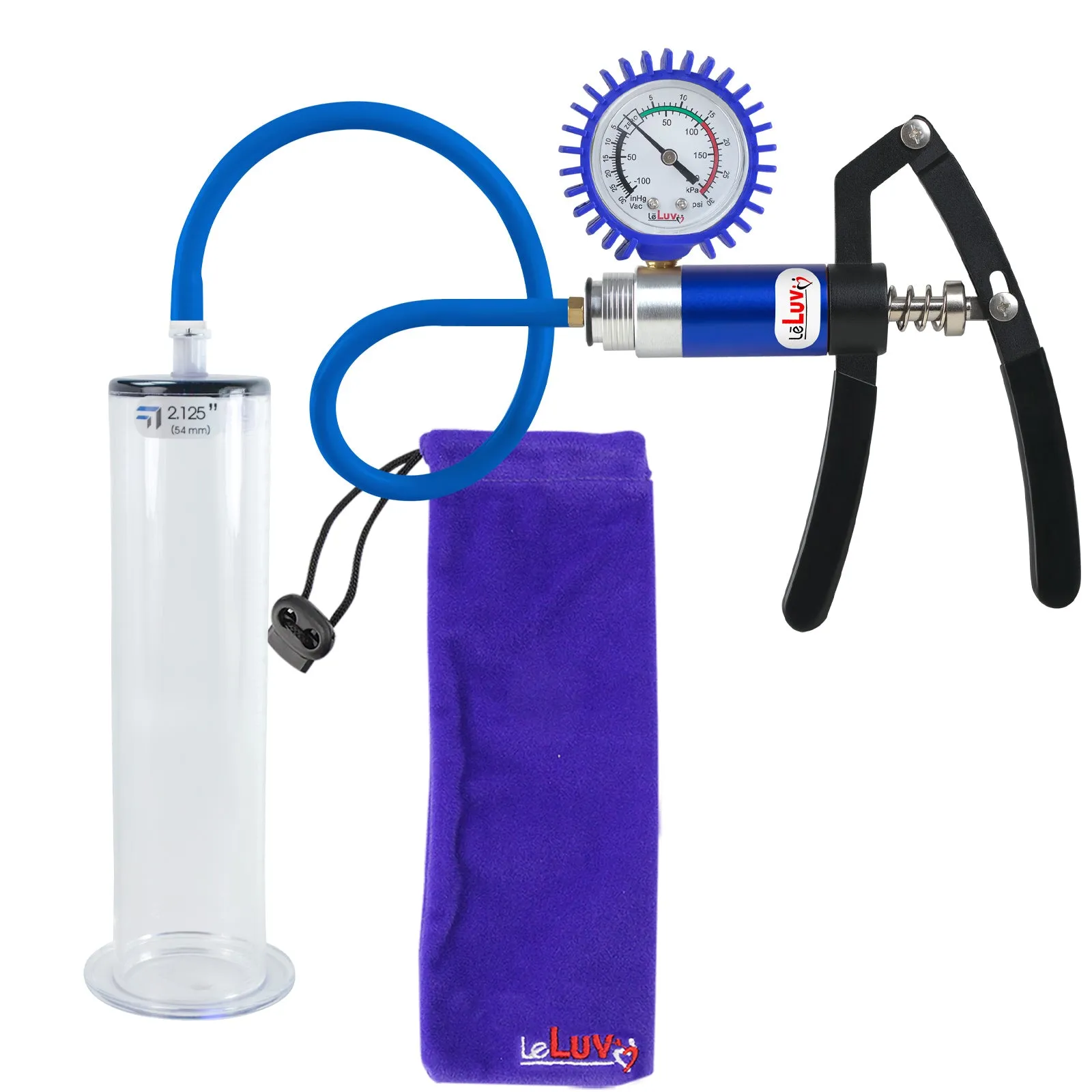 LeLuv Primo Lite Penis Pump -  Vacuum and Inflator Handle - Wide Flange Cylinder Options
