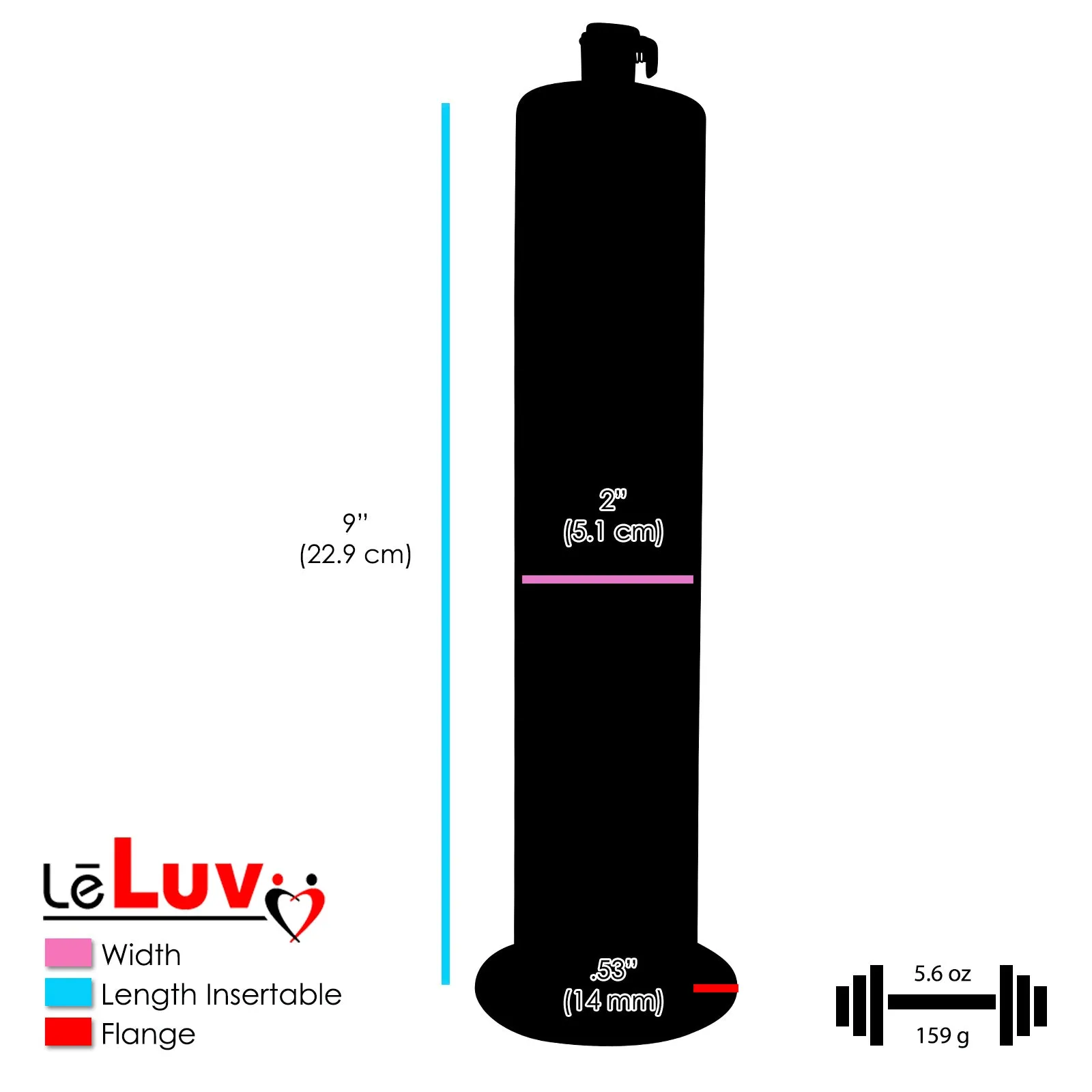 LeLuv Primo Lite Penis Pump -  Vacuum and Inflator Handle - Wide Flange Cylinder Options