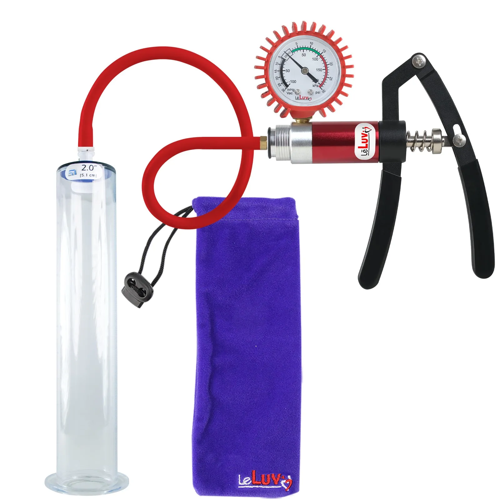 LeLuv Primo Lite Penis Pump -  Vacuum and Inflator Handle - Wide Flange Cylinder Options