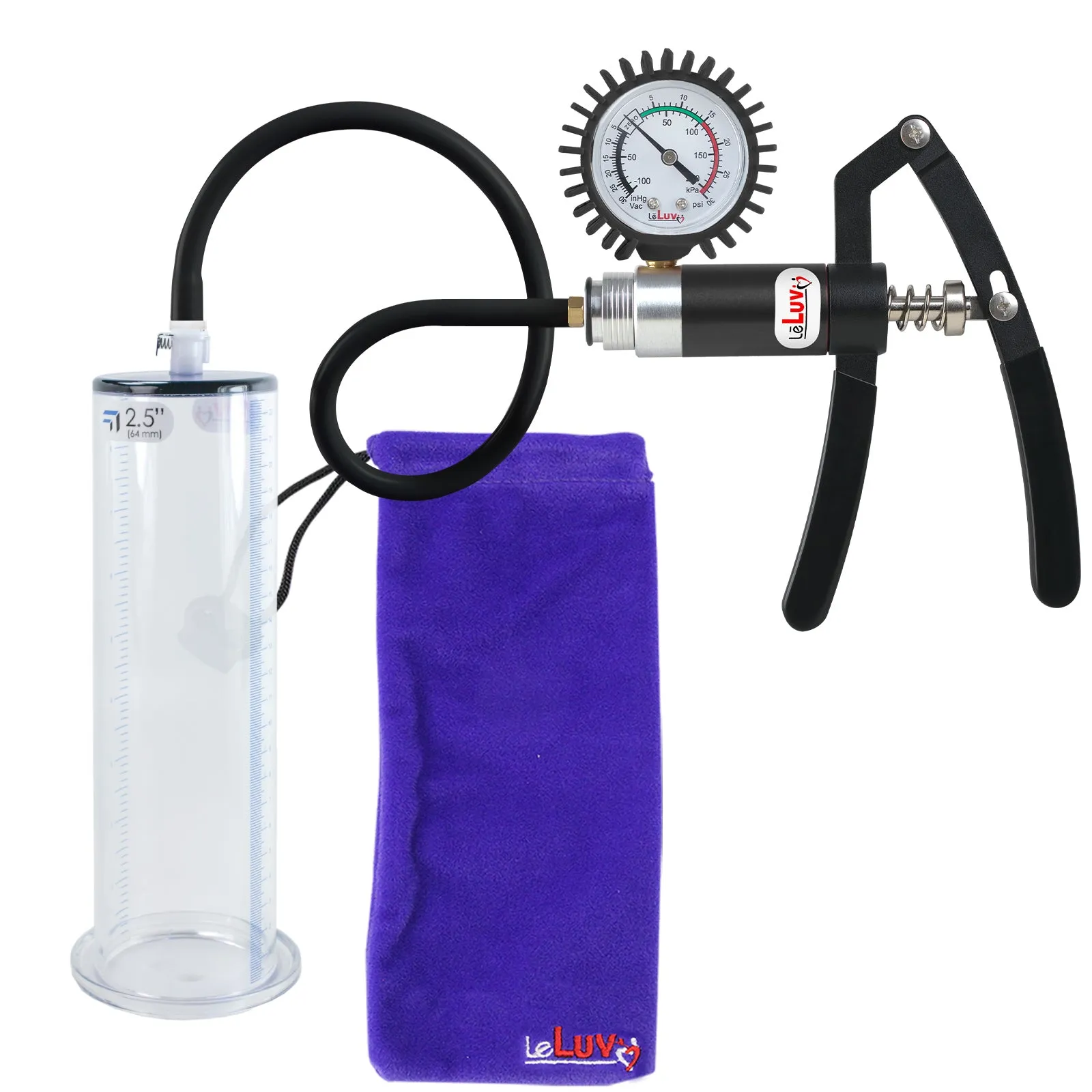 LeLuv Primo Lite Penis Pump -  Vacuum and Inflator Handle - Wide Flange Cylinder Options