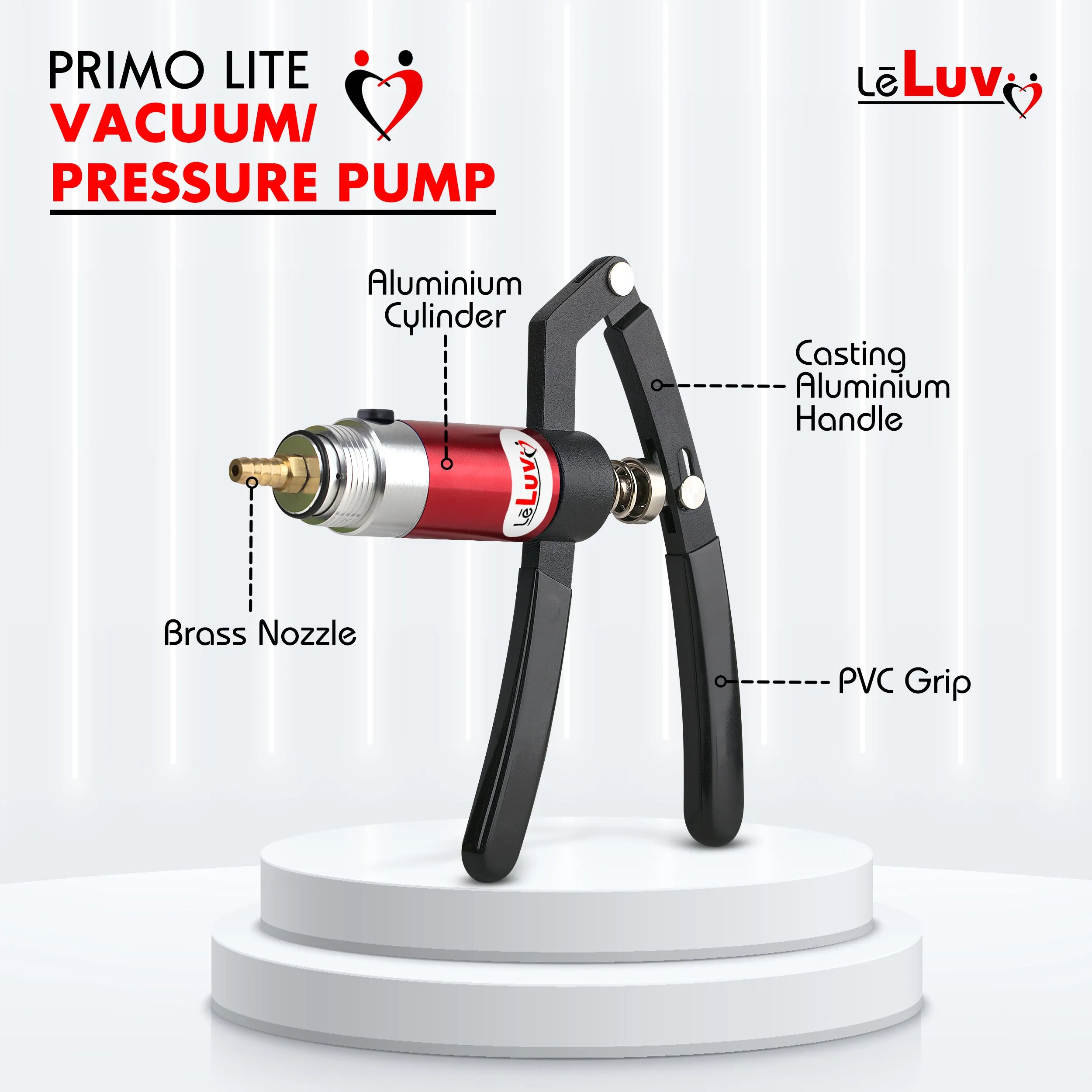 LeLuv Primo Lite Penis Pump -  Vacuum and Inflator Handle - Wide Flange Cylinder Options