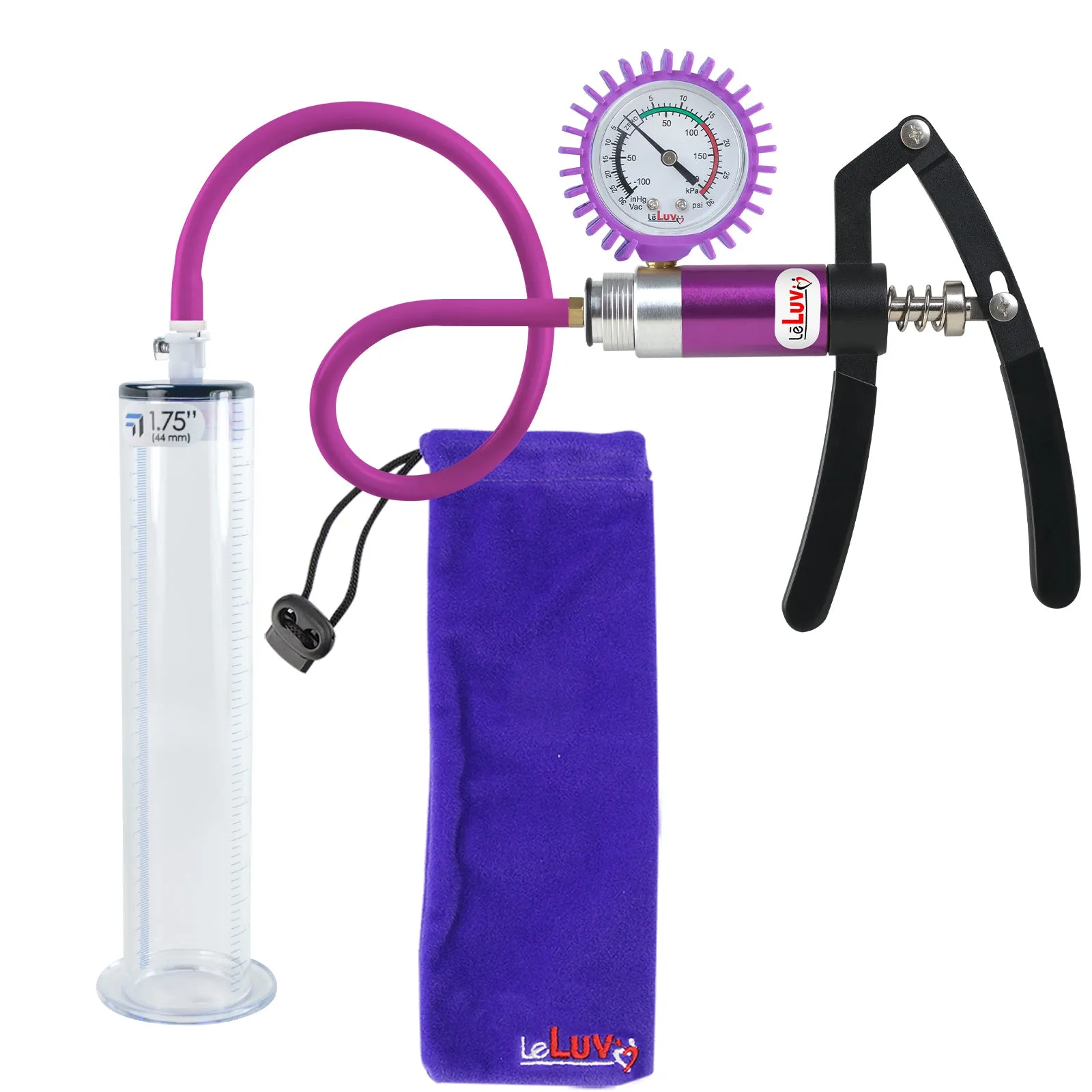 LeLuv Primo Lite Penis Pump -  Vacuum and Inflator Handle - Wide Flange Cylinder Options