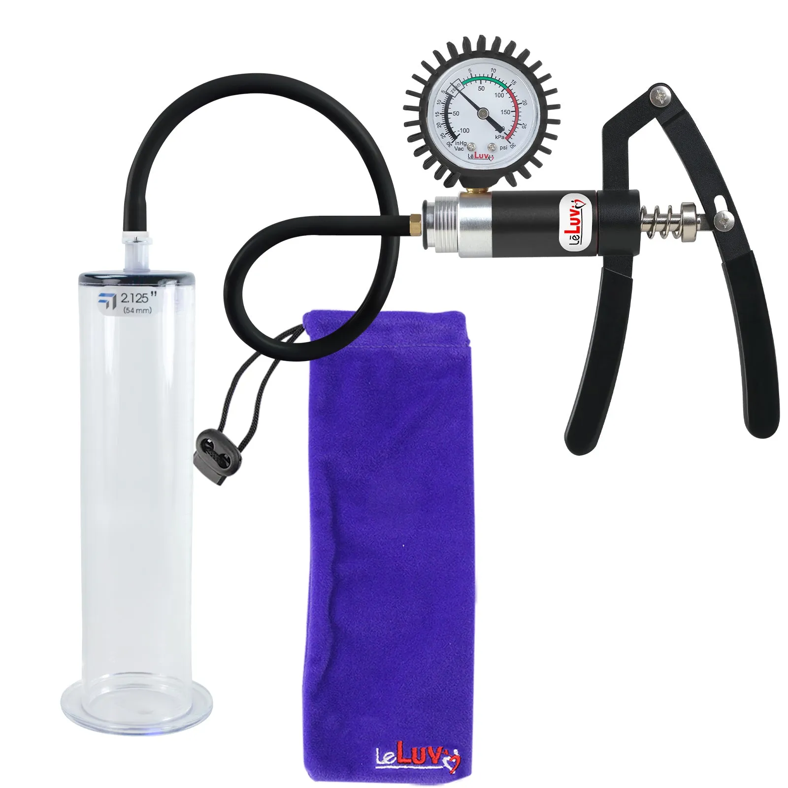 LeLuv Primo Lite Penis Pump -  Vacuum and Inflator Handle - Wide Flange Cylinder Options