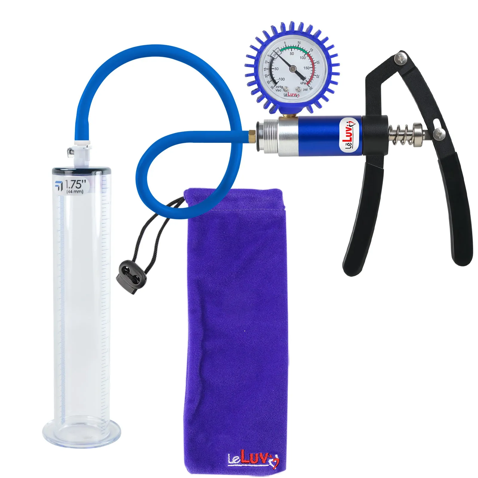 LeLuv Primo Lite Penis Pump -  Vacuum and Inflator Handle - Wide Flange Cylinder Options