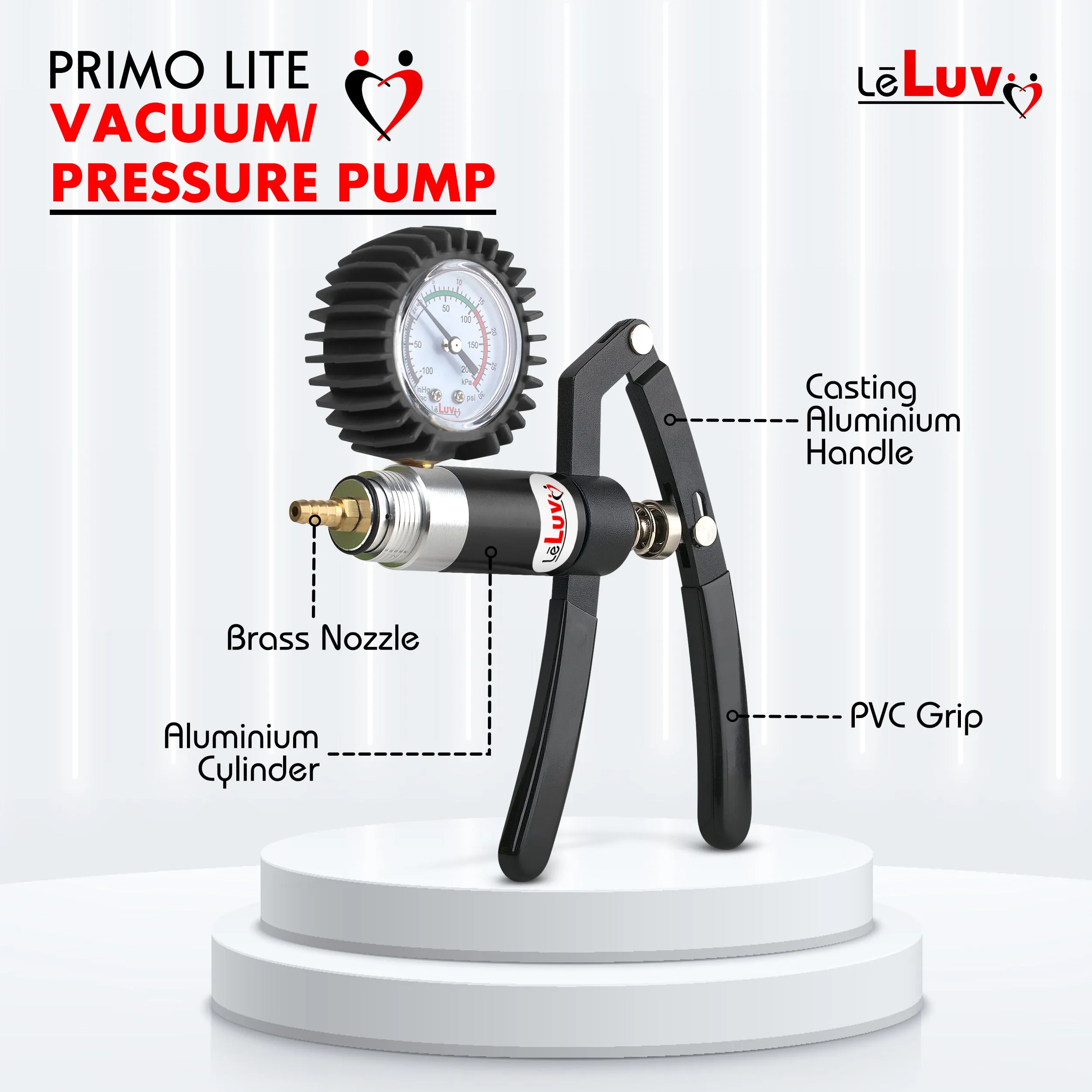 LeLuv Primo Lite Pump Handles | Small & Powerful Dual-Action Vacuum/Pressure Modes | Gauge Options