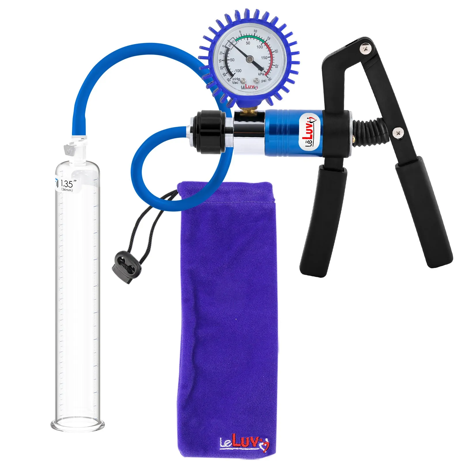 LeLuv Primo Pro  Round Flange Penis Pump with Color and Gauge Options