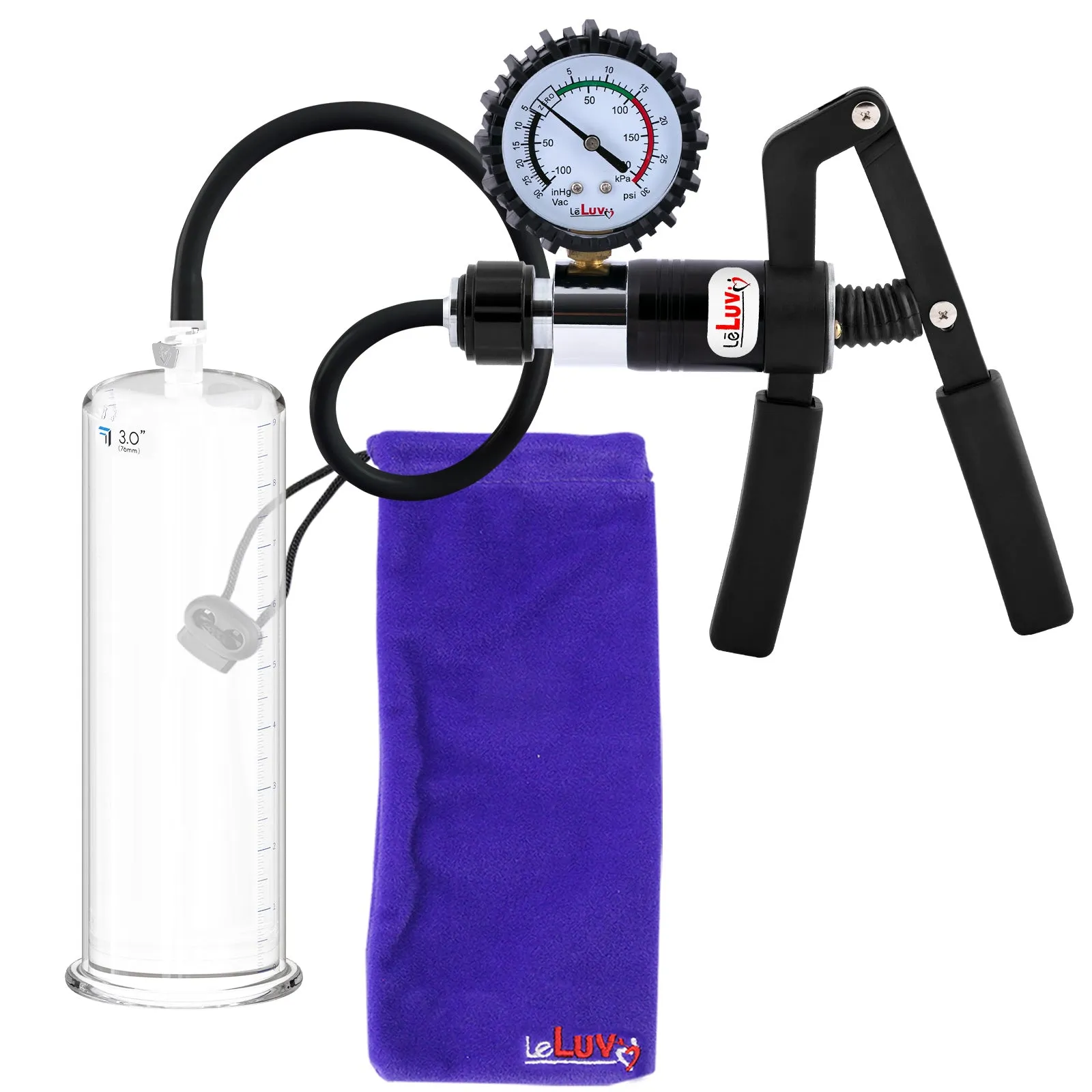 LeLuv Primo Pro  Round Flange Penis Pump with Color and Gauge Options