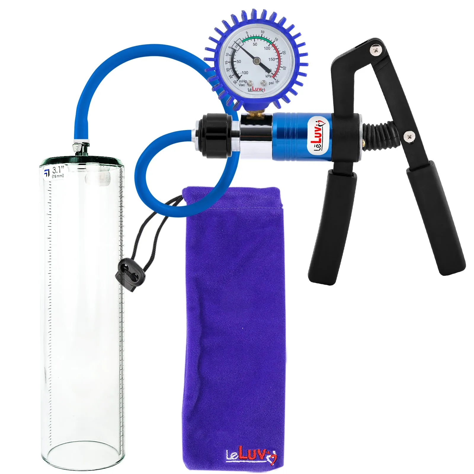 LeLuv Primo Pro  Thick-Walled, No Flange Penis Pump with Color and Gauge Options