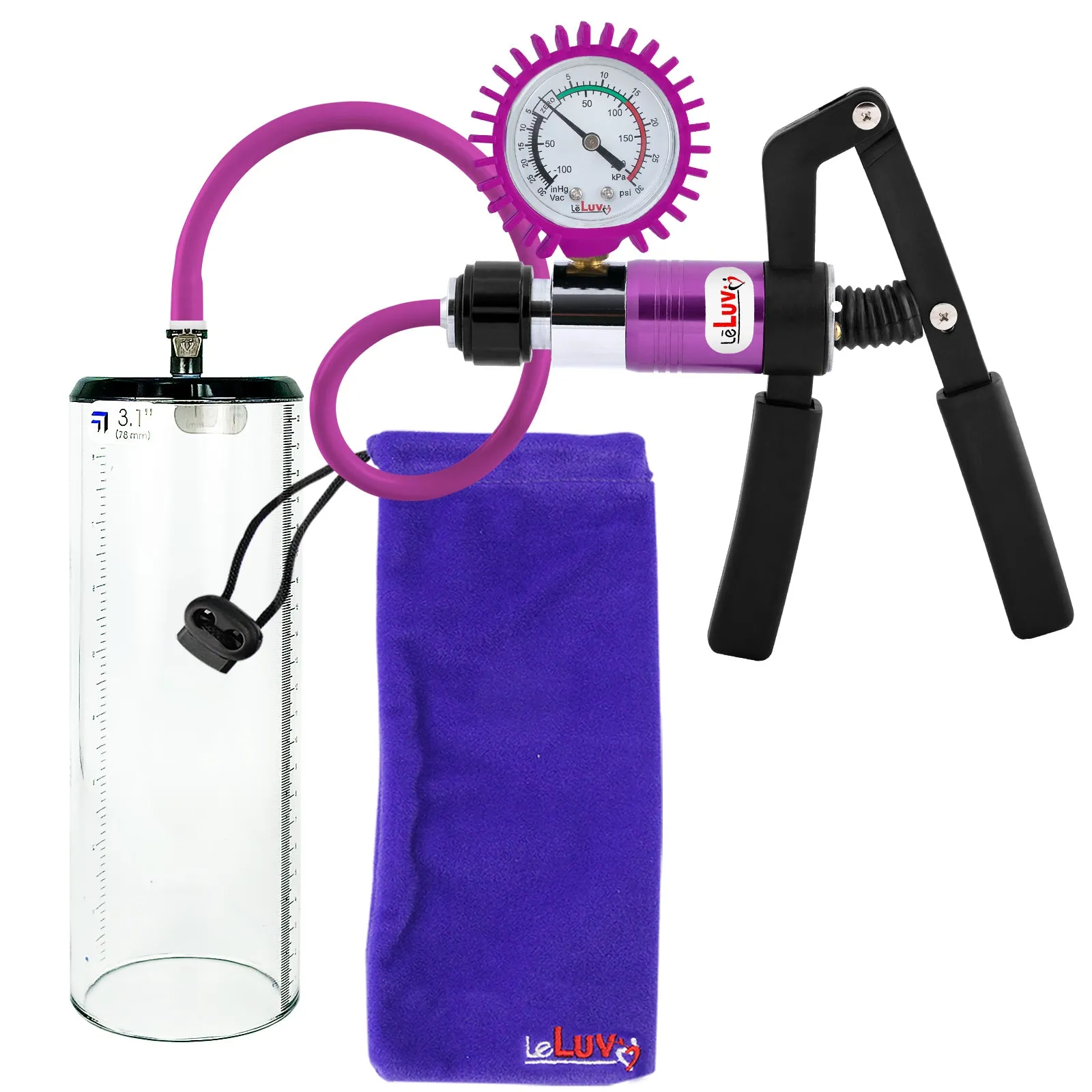 LeLuv Primo Pro  Thick-Walled, No Flange Penis Pump with Color and Gauge Options