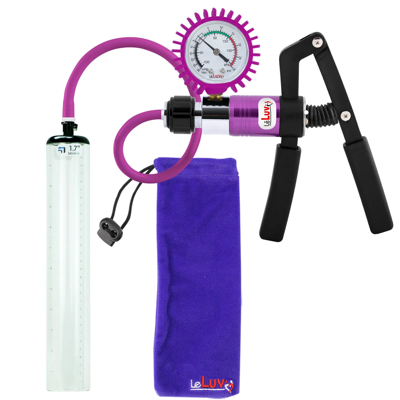 LeLuv Primo Pro  Thick-Walled, No Flange Penis Pump with Color and Gauge Options