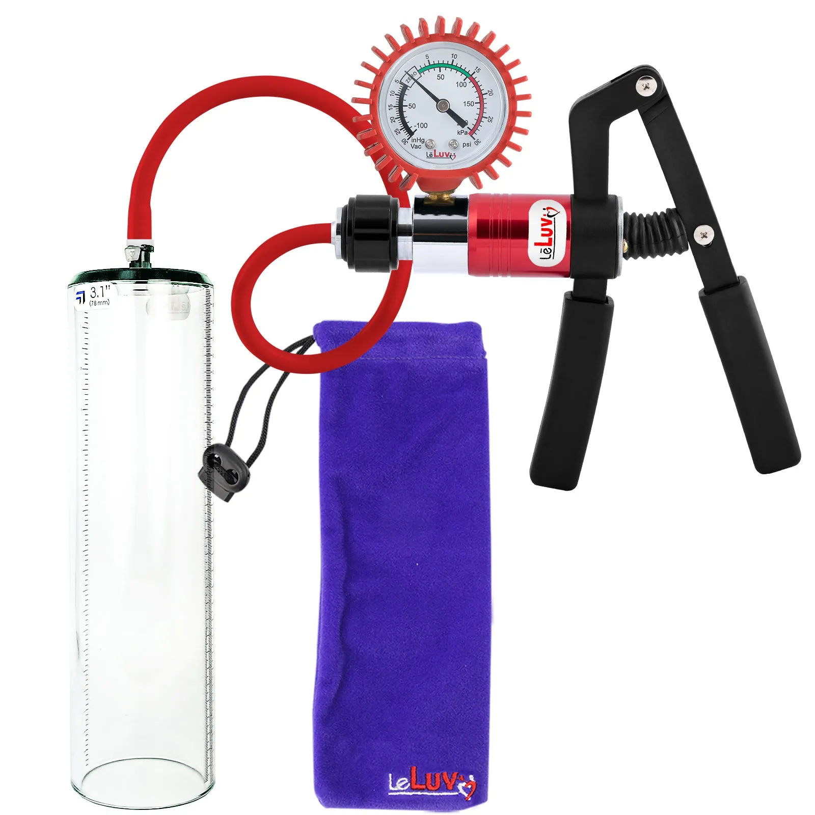 LeLuv Primo Pro  Thick-Walled, No Flange Penis Pump with Color and Gauge Options