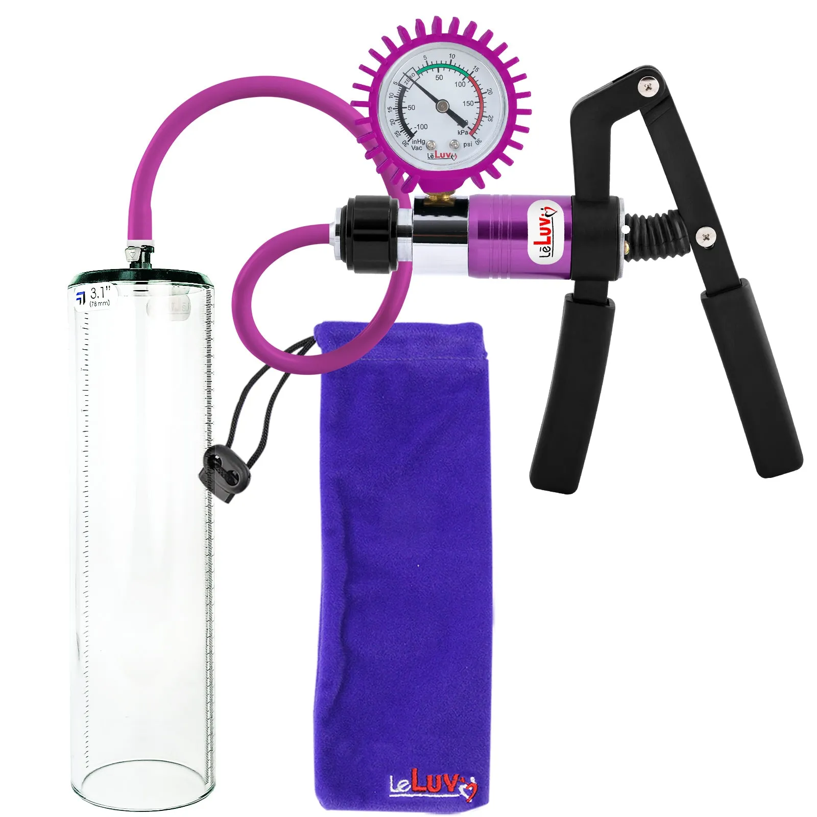 LeLuv Primo Pro  Thick-Walled, No Flange Penis Pump with Color and Gauge Options