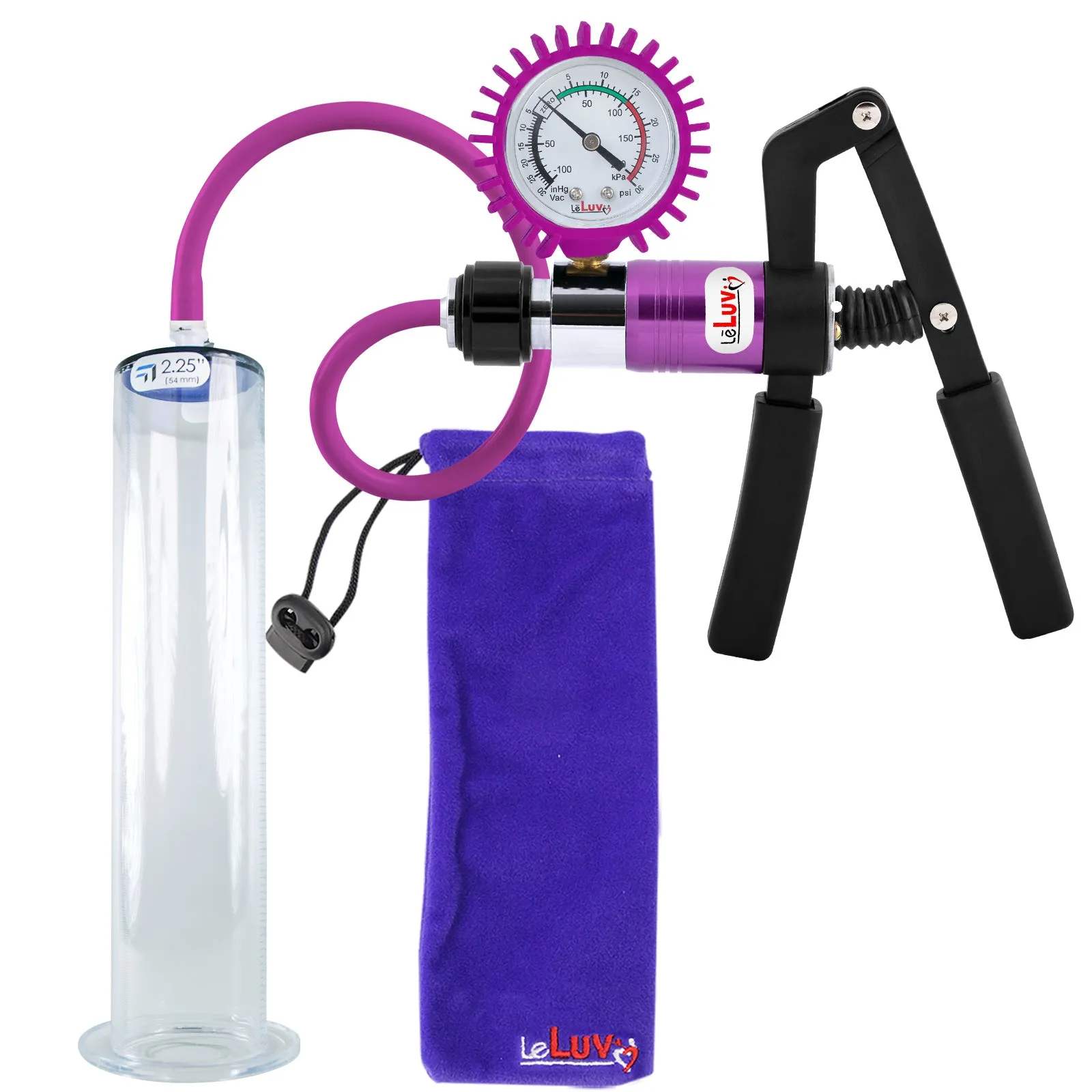 LeLuv Primo Pro  Wide Flange Penis Pump with Color and Gauge Options
