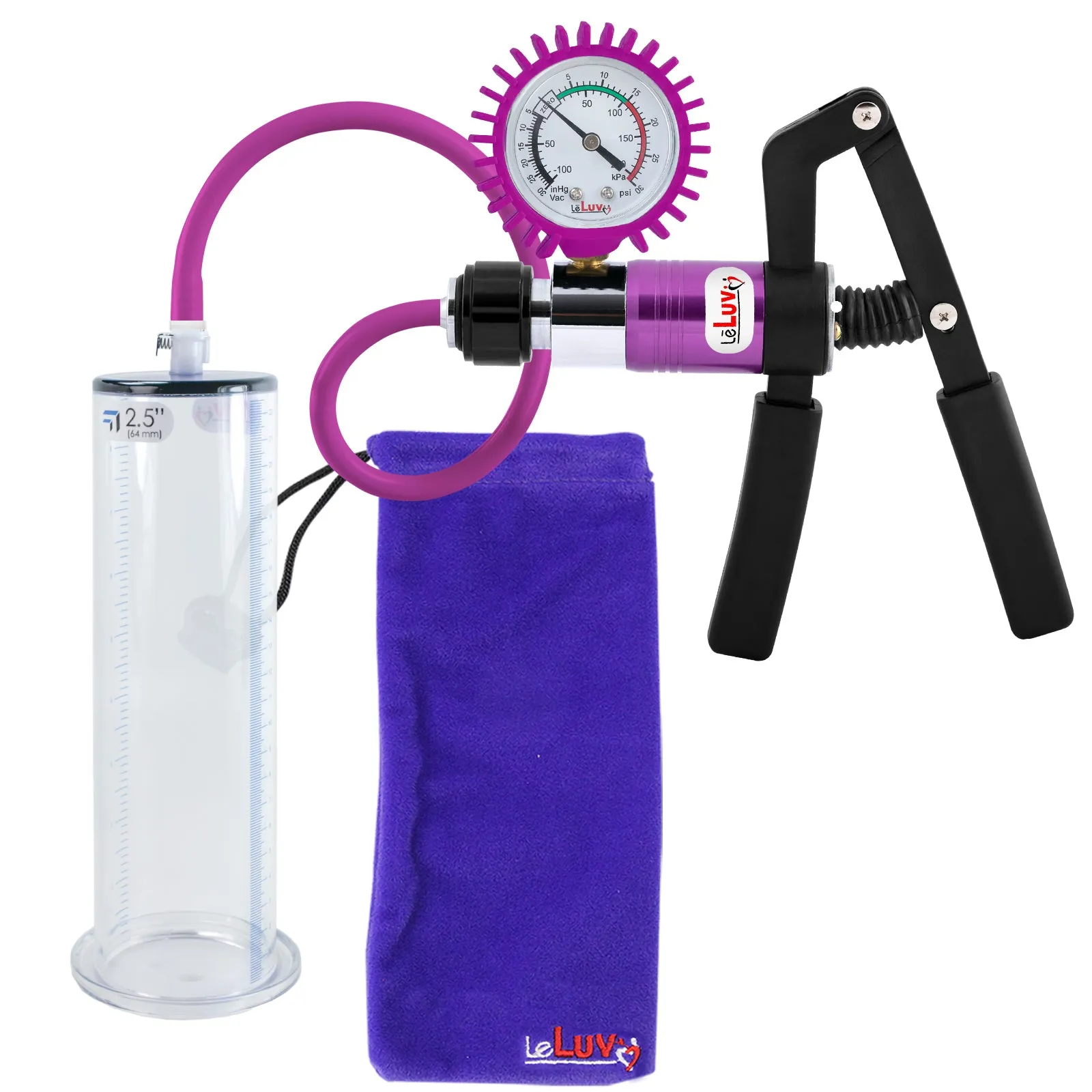 LeLuv Primo Pro  Wide Flange Penis Pump with Color and Gauge Options