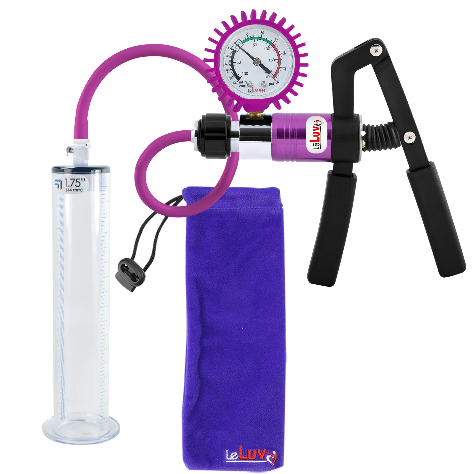 LeLuv Primo Pro  Wide Flange Penis Pump with Color and Gauge Options