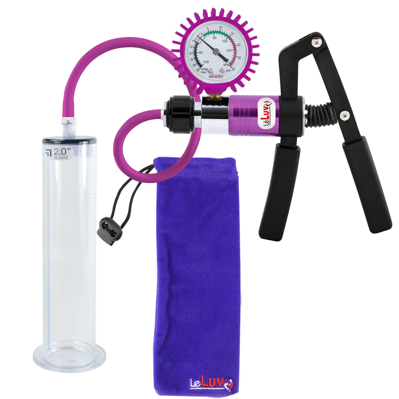 LeLuv Primo Pro  Wide Flange Penis Pump with Color and Gauge Options