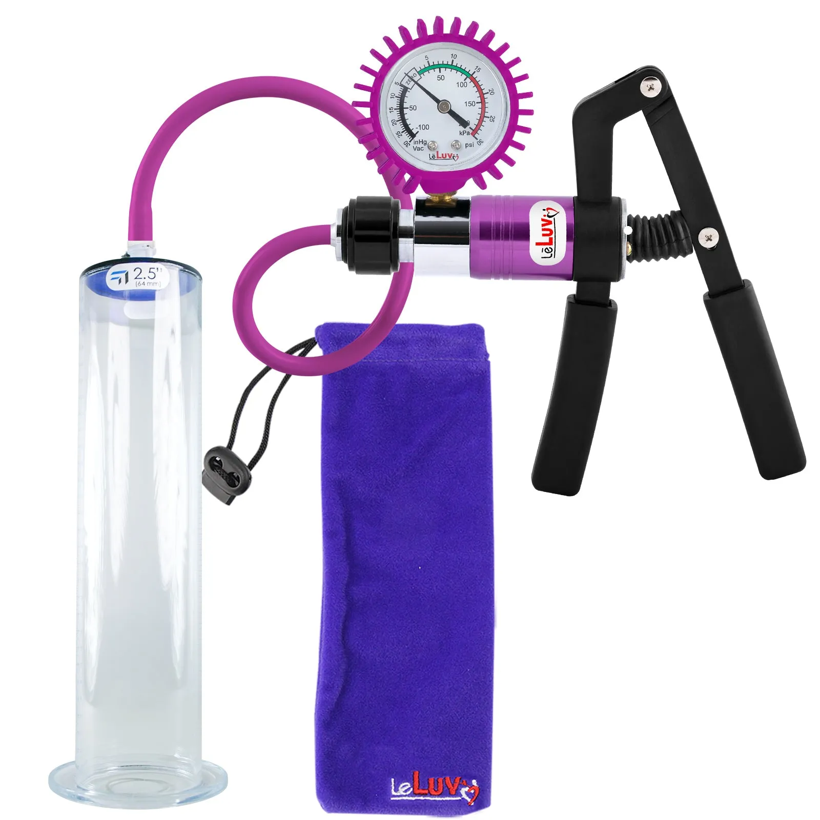 LeLuv Primo Pro  Wide Flange Penis Pump with Color and Gauge Options