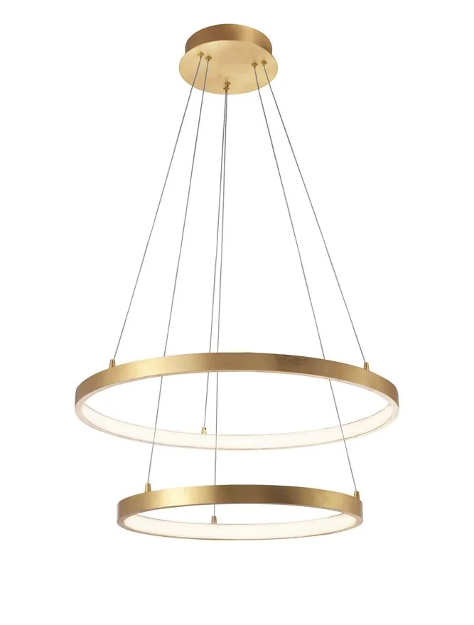 LEO Gold Leaf & Acrylic Twin Ring Adjustable Pendant - ID 10466