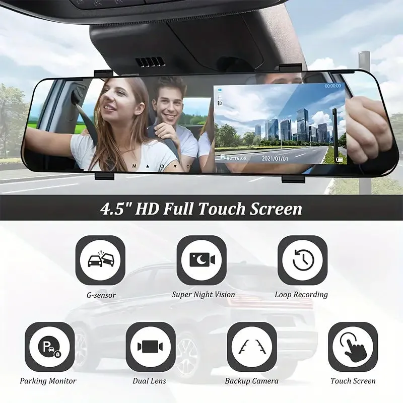 Mirror Dash Cam 4.5 Inch Rear View Mirror 1080P Front and Rear View Dual Cameras