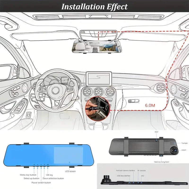 Mirror Dash Cam 4.5 Inch Rear View Mirror 1080P Front and Rear View Dual Cameras