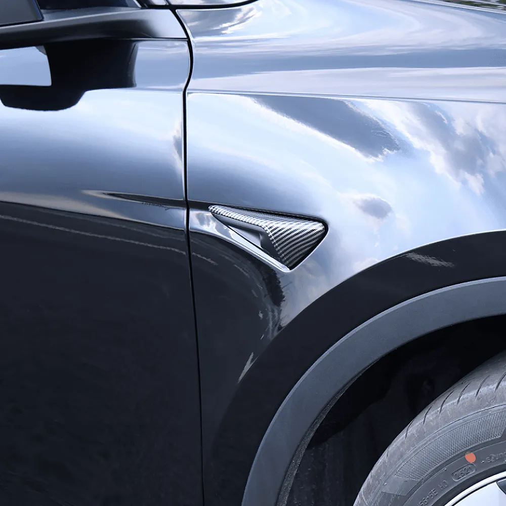 Model S 2021  Real Molded Carbon Fiber Turn Signal Overlays - Top Half Style (Gen. 2)