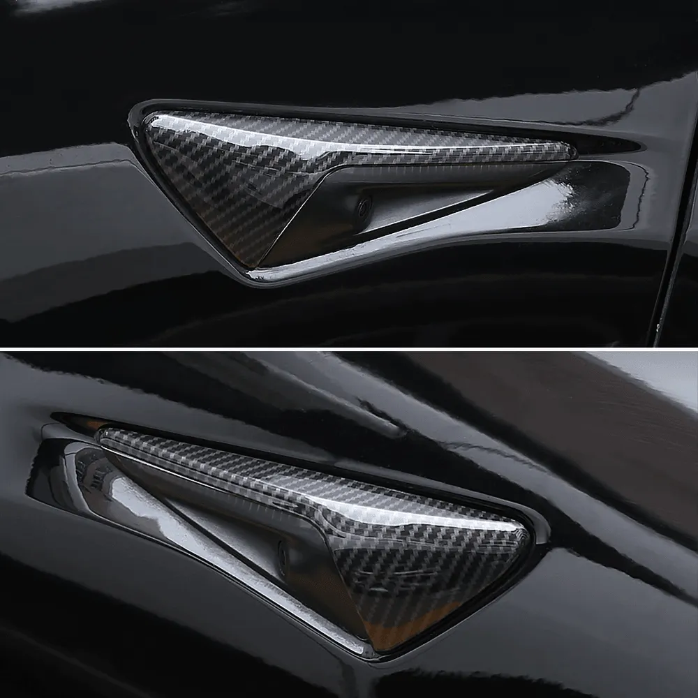 Model S 2021  Real Molded Carbon Fiber Turn Signal Overlays - Top Half Style (Gen. 2)