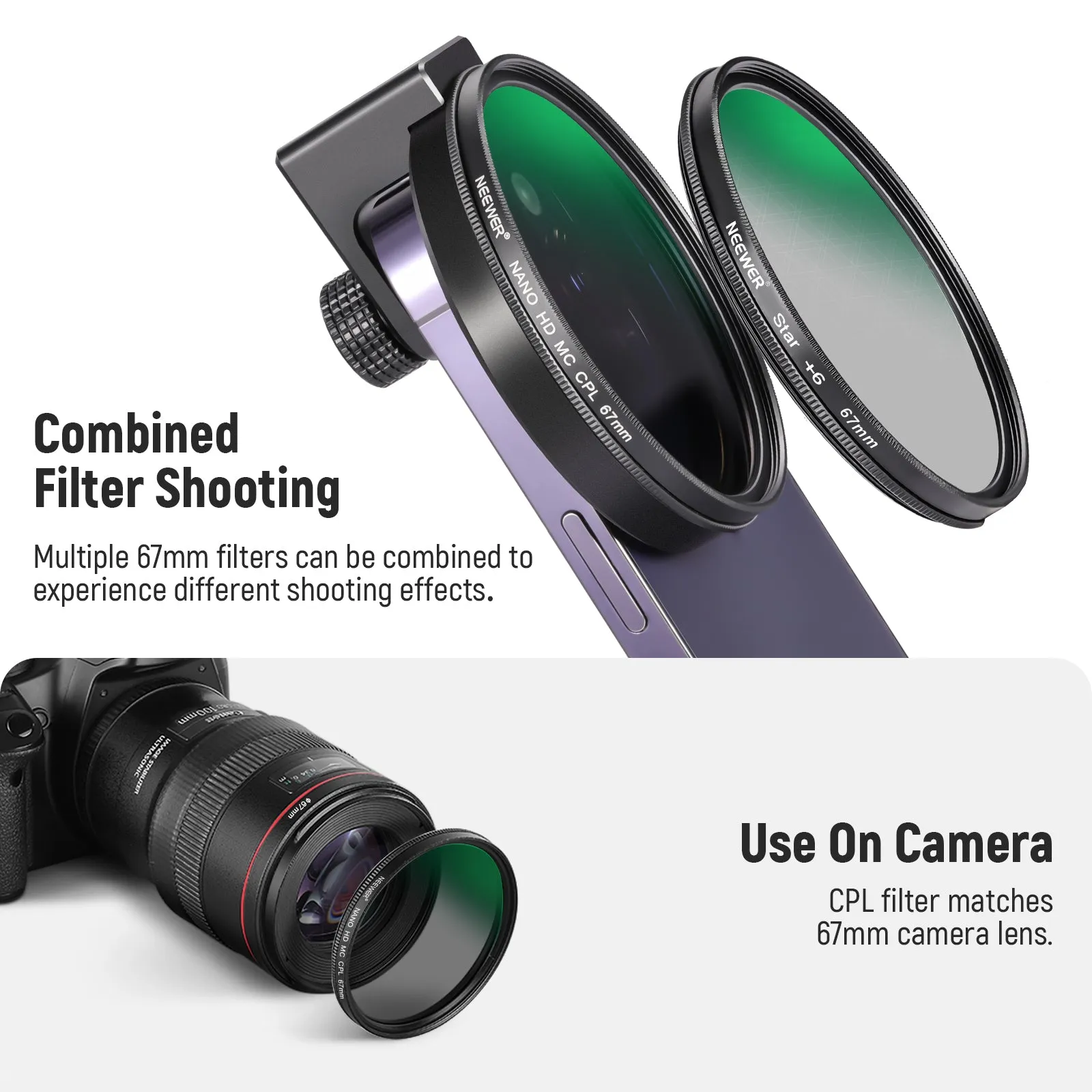 NEEWER FL-41 67mm CPL Filter for Cell Phone Camera Lens（S24 compatible）