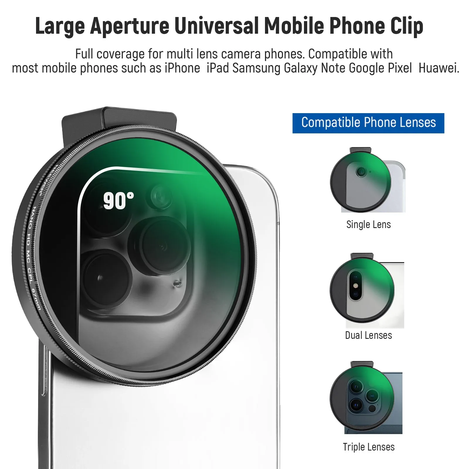 NEEWER FL-41 67mm CPL Filter for Cell Phone Camera Lens（S24 compatible）