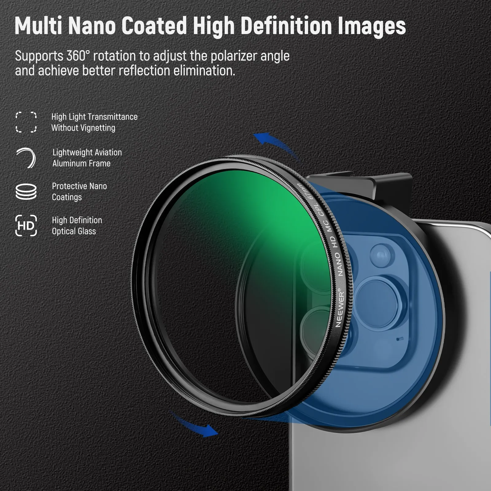 NEEWER FL-41 67mm CPL Filter for Cell Phone Camera Lens（S24 compatible）