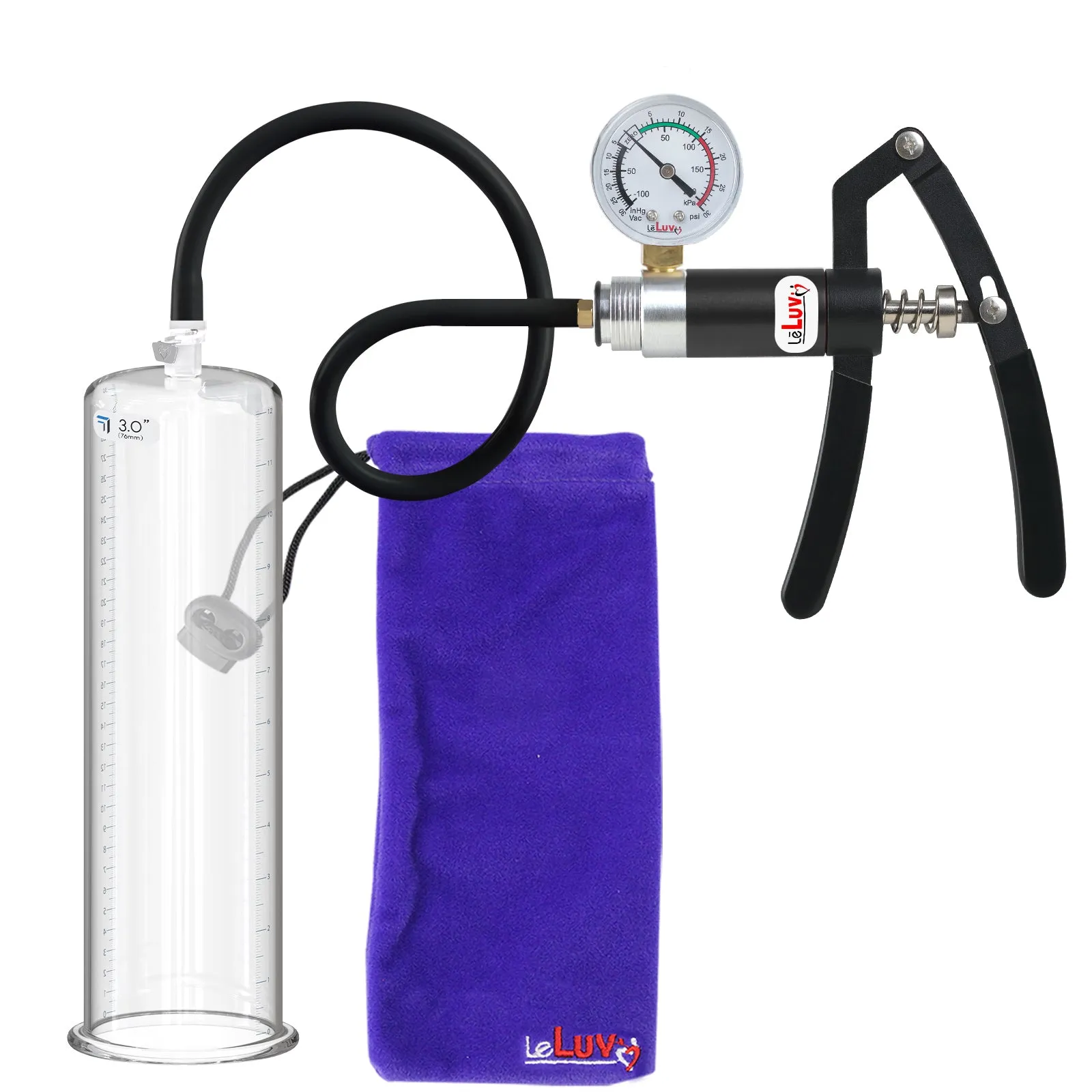Primo Lite Handle Penis Pump   Gauge, Silicone Hose | 12" Round Flange [Shopify ONLY]