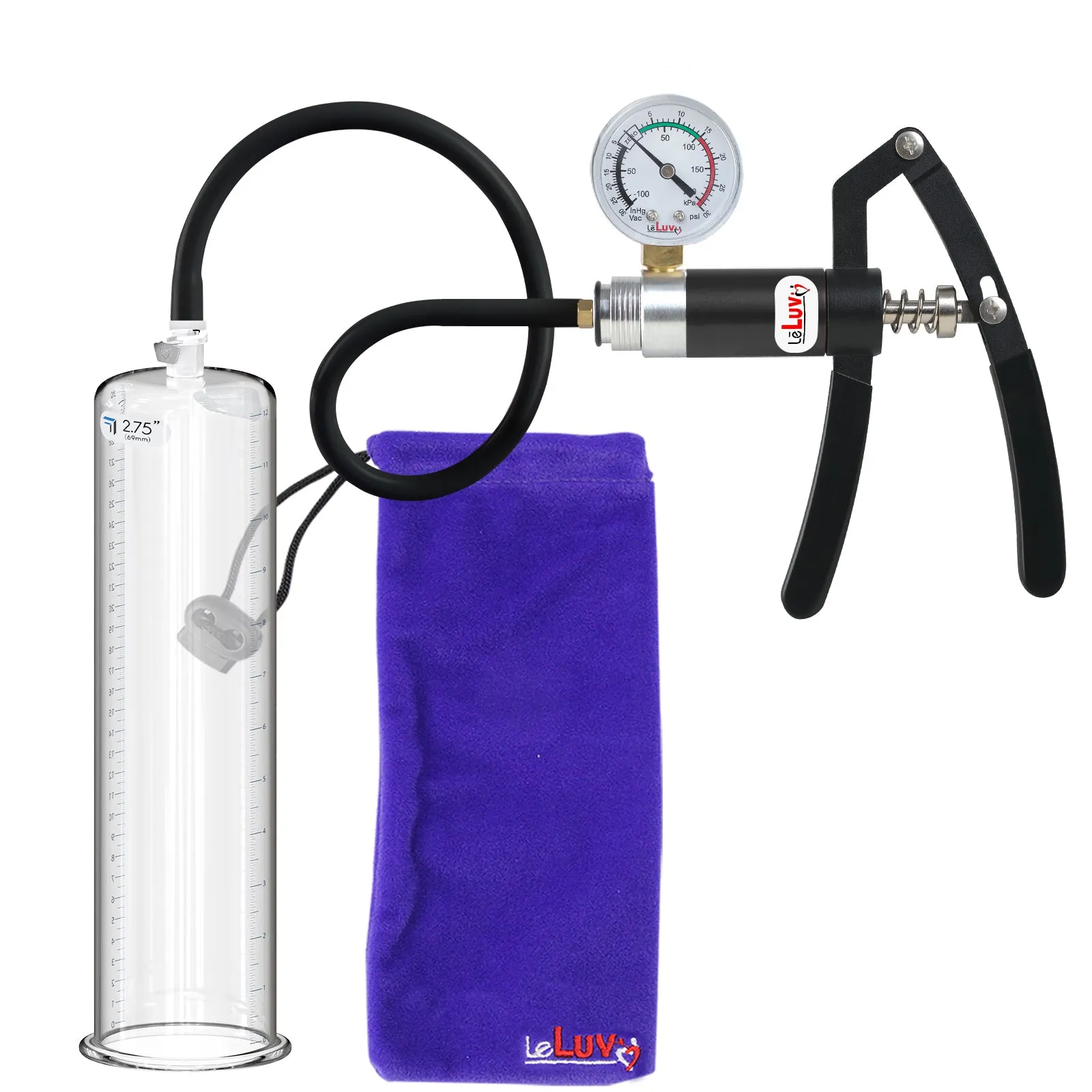 Primo Lite Handle Penis Pump   Gauge, Silicone Hose | 12" Round Flange [Shopify ONLY]