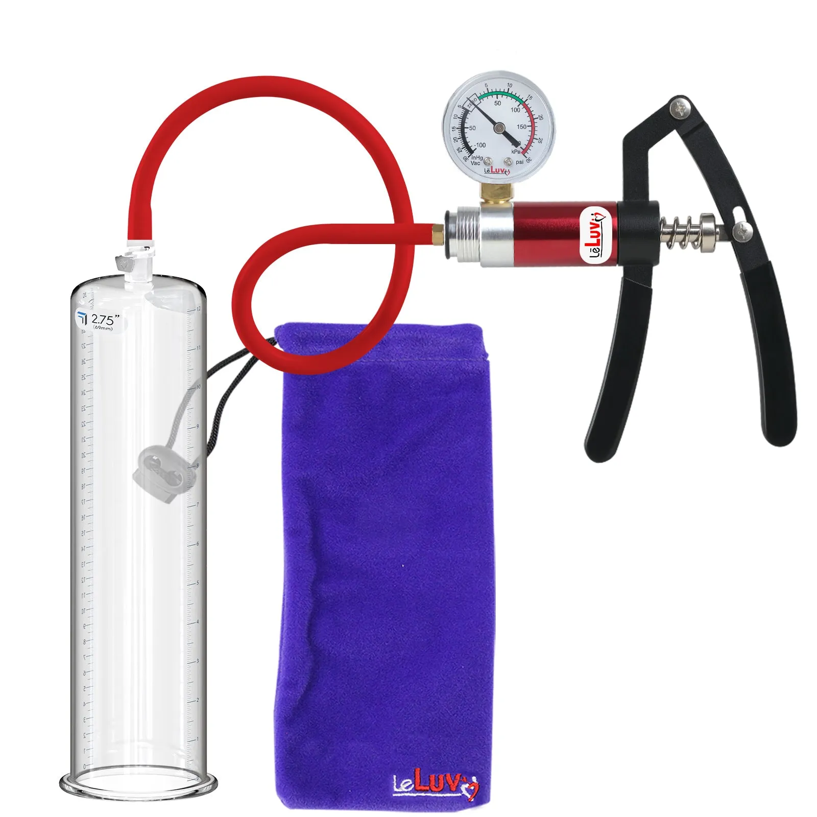 Primo Lite Handle Penis Pump   Gauge, Silicone Hose | 12" Round Flange [Shopify ONLY]