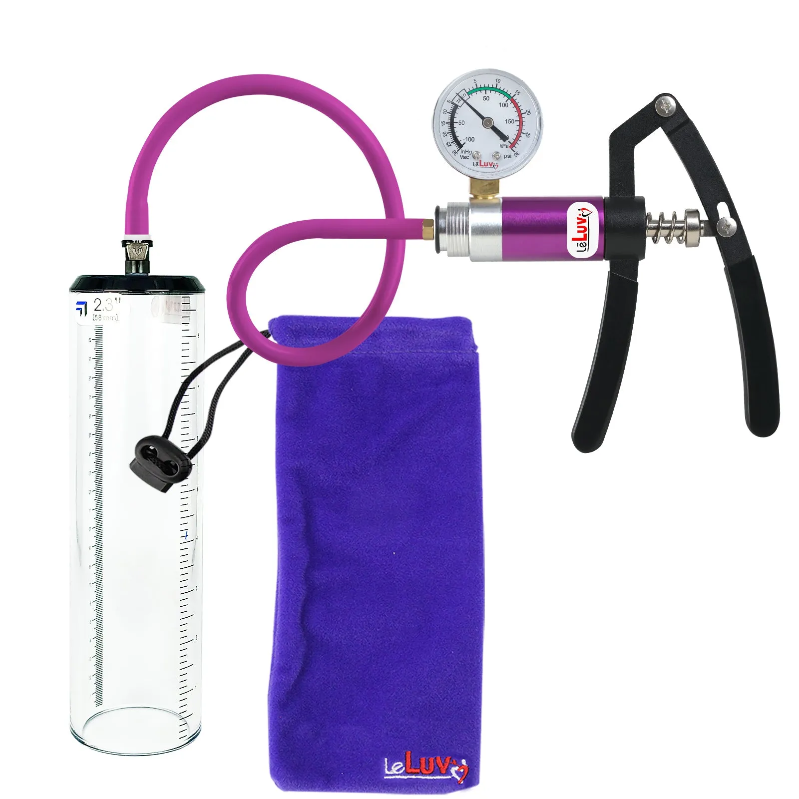 Primo Lite Handle Penis Pump   Gauge, Silicone Hose | Thick Wall, No Flange Cylinder