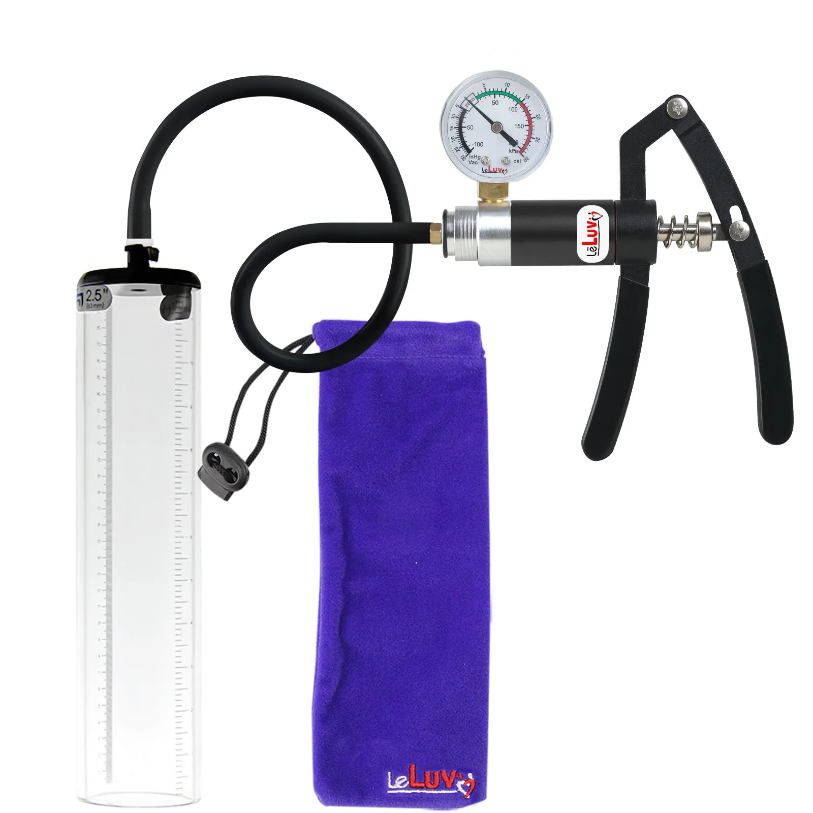 Primo Lite Handle Penis Pump   Gauge, Silicone Hose | Thick Wall, No Flange Cylinder