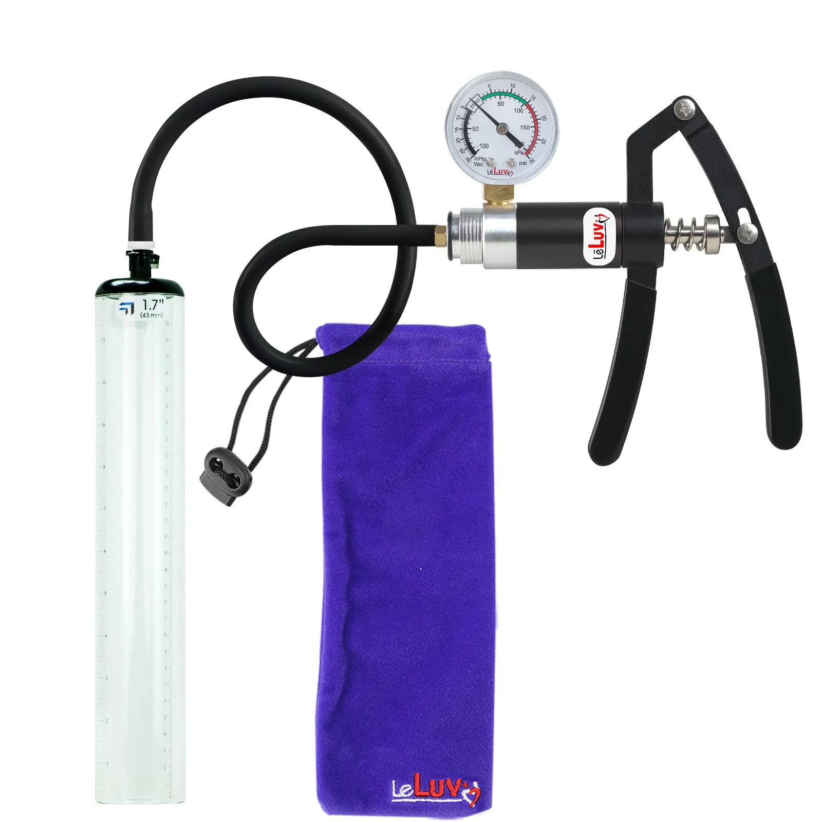 Primo Lite Handle Penis Pump   Gauge, Silicone Hose | Thick Wall, No Flange Cylinder