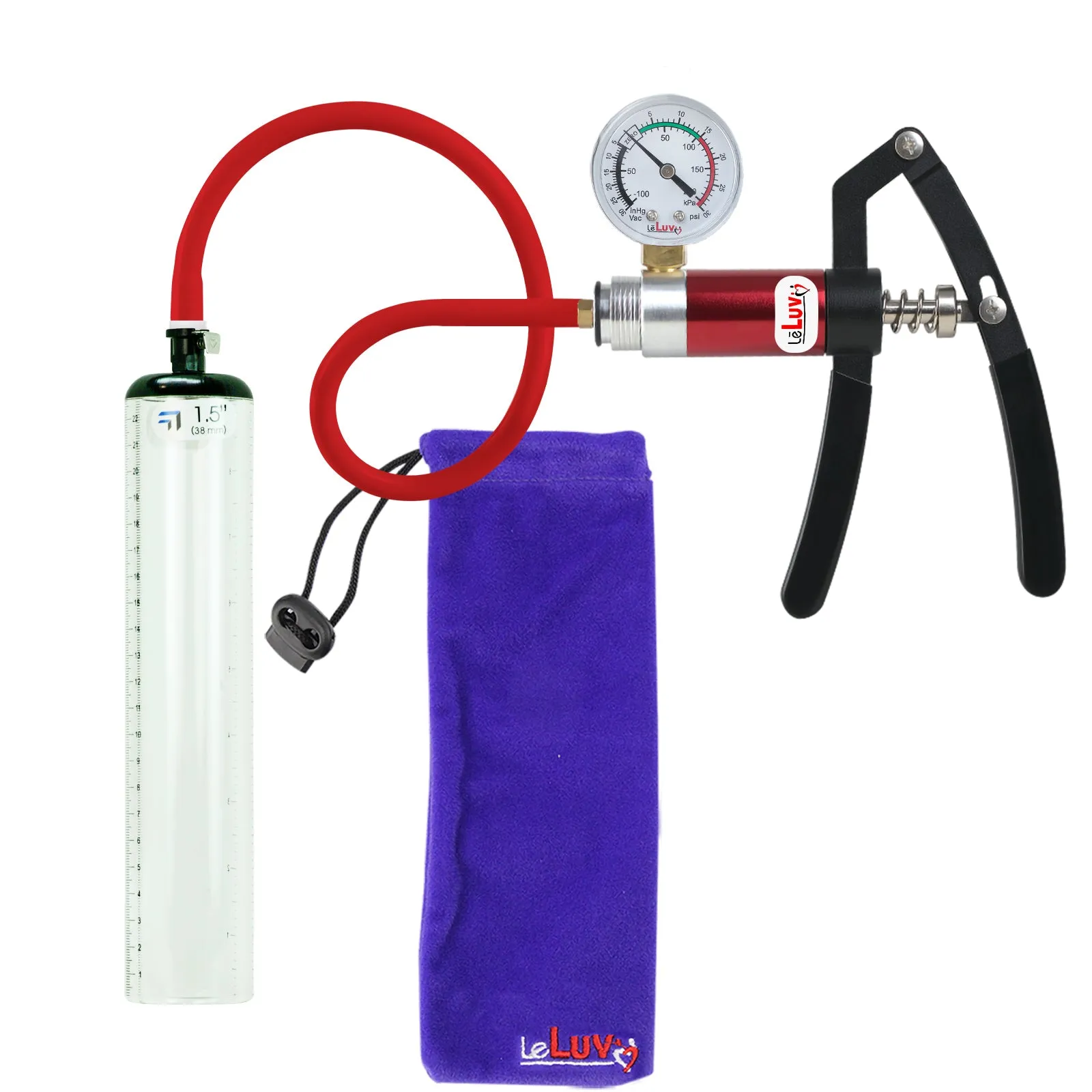Primo Lite Handle Penis Pump   Gauge, Silicone Hose | Thick Wall, No Flange Cylinder
