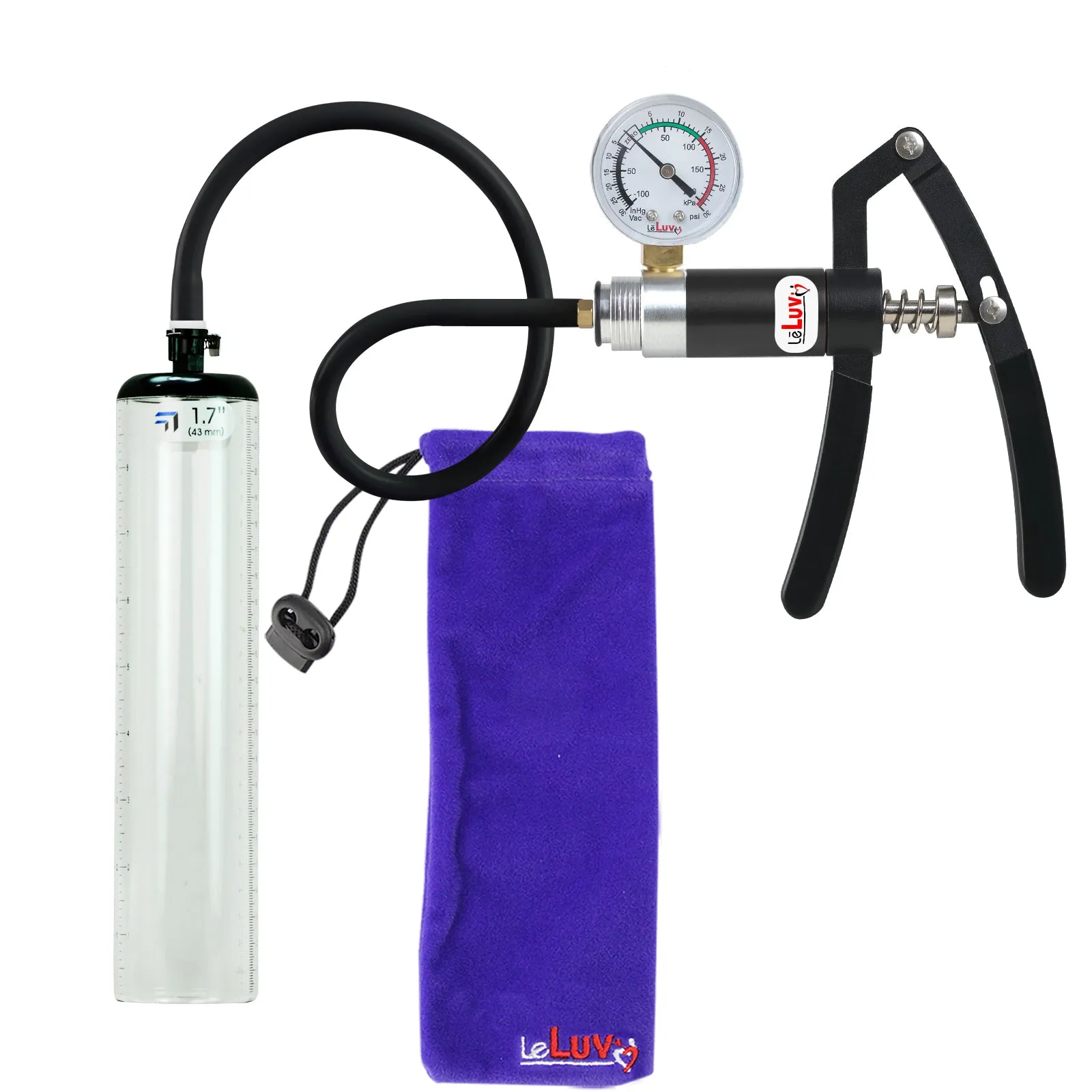 Primo Lite Handle Penis Pump   Gauge, Silicone Hose | Thick Wall, No Flange Cylinder